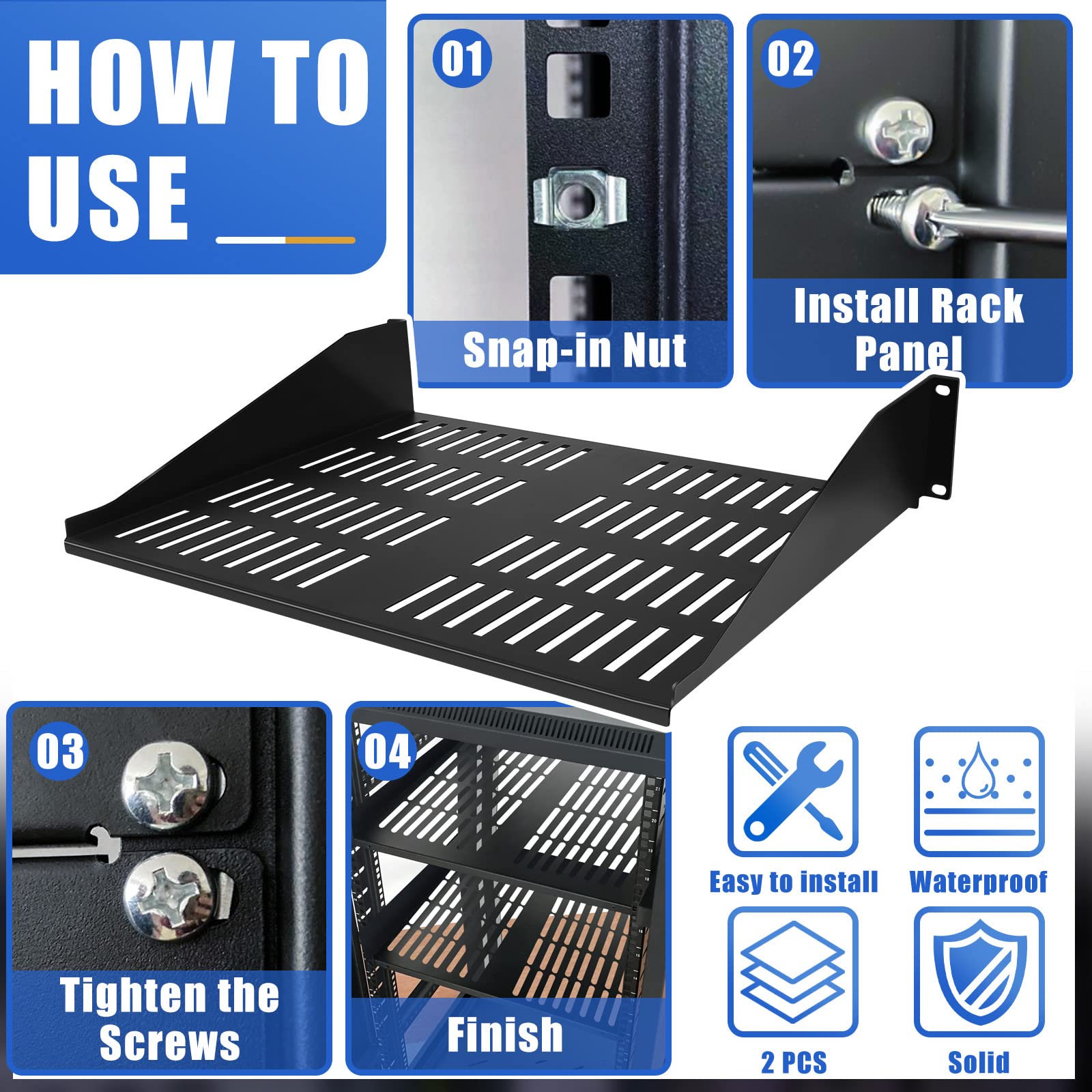 2 Pcs 1U 2U Universal Vented Server Rack Shelf - 19 Inch Network Equipment Mounting Tray for Airflow, 14.5 Inch Deep - Perfect for Data Center, Server Room, and Network Cabinet Organization