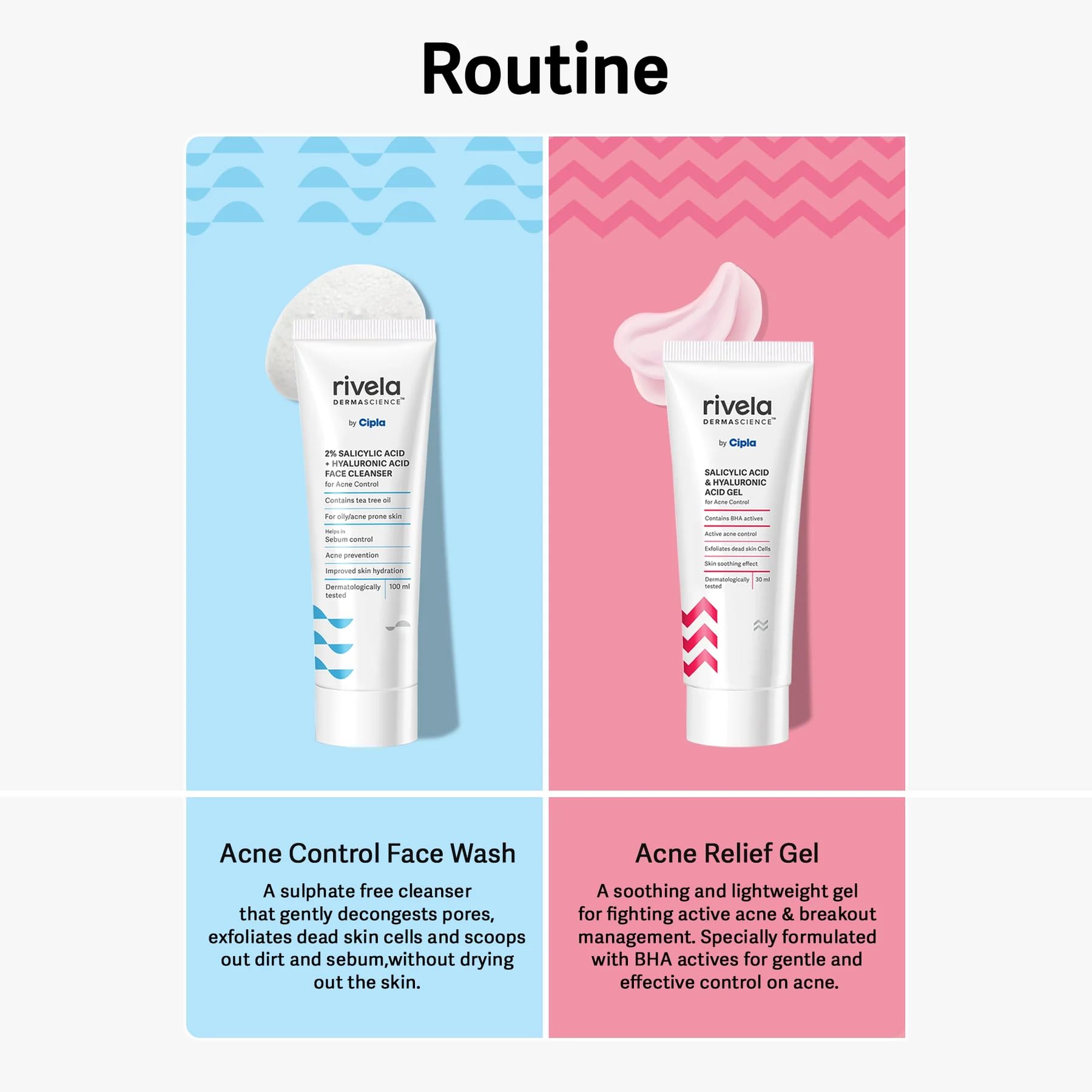 Rivela Dermascience Acne Care Duo Set - 2% Salicylic Acid & Hyaluronic Acid Face Cleanser (100ml) + Acne Treatment Gel (30ml) | Gentle Exfoliating & Hydrating Skincare for Oily & Acne-Prone Skin | Perfect for Daily Face Wash & Spot Treatment Routine