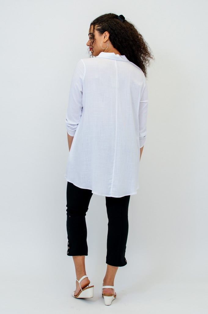 Celine Women's White Linen Bamboo Blouse - Elegant Casual & Office Wear for Summer