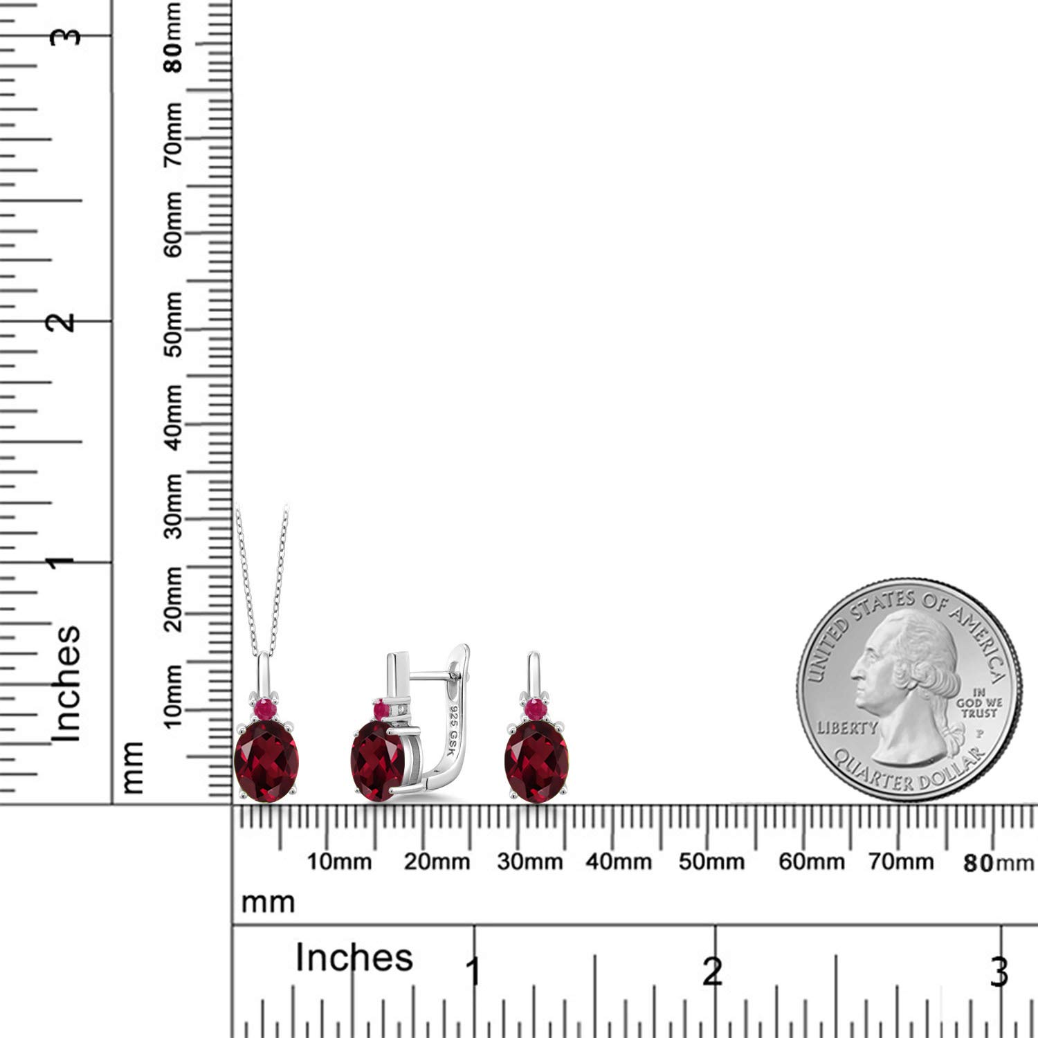 6.72 Ct Natural Red Rhodolite Garnet & Ruby 925 Sterling Silver Pendant Earrings Set | Gem Stone King | Valentine's Gift, Anniversary Jewelry, Birthday Present for Her