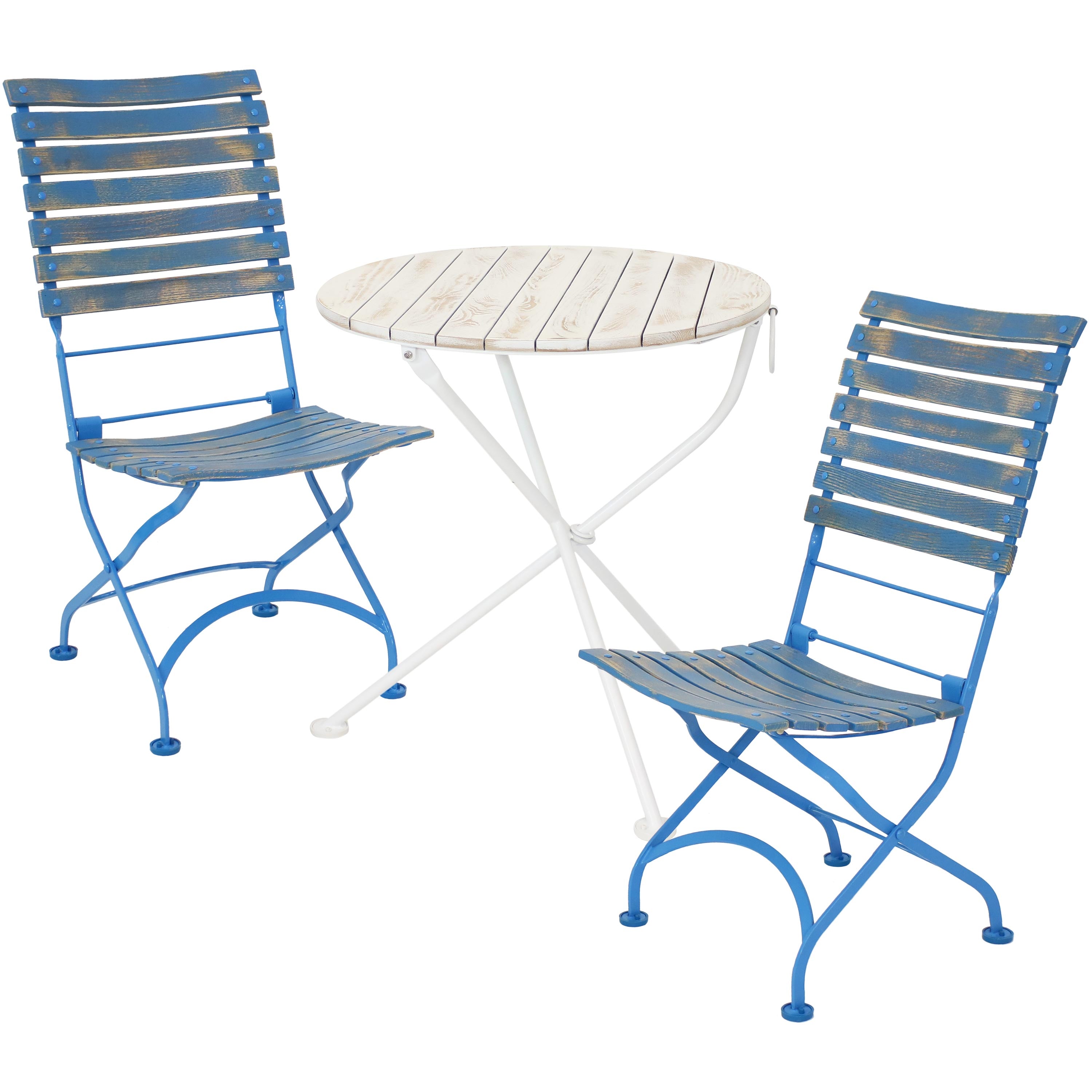 Sunnydaze Cafe Color 3-Piece Wooden Folding Bistro Table and Chair Set - Blue | Outdoor Patio, Garden, Balcony Dining Furniture for Small Spaces