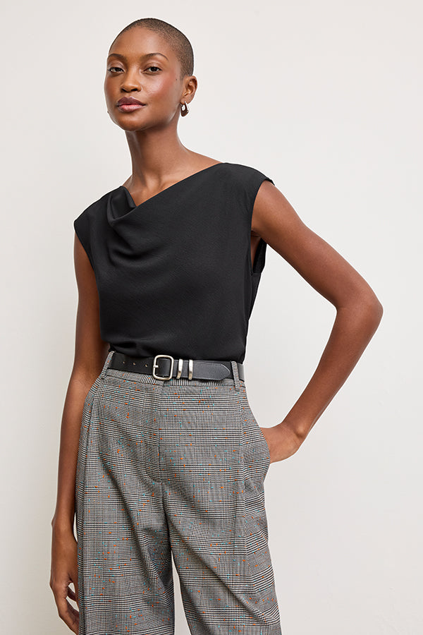 Rina Sculptural Pants - Sharkskin Mixed Check High Waist Trousers for Women | Perfect for Office, Casual Wear & Night Out