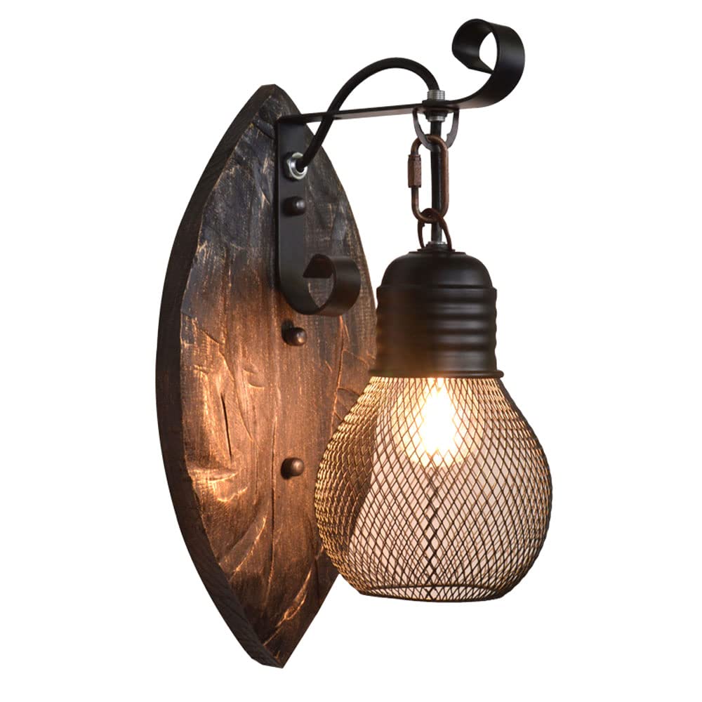 Vintage Industrial Wall Sconce - Solid Wood Rustic Wall Lantern Lighting for Bars, Cafes & Restaurants | Durable Aisle & Landscape Fixture for Commercial & Home Decor