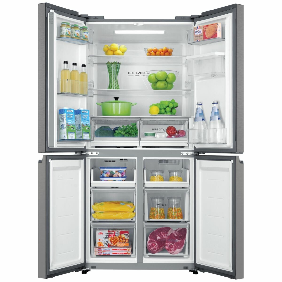 Haier 508L Quad Door Refrigerator - Stainless Steel HRF580YHS - Large Capacity French Door Fridge for Modern Kitchen | Perfect for Family Homes & Entertaining