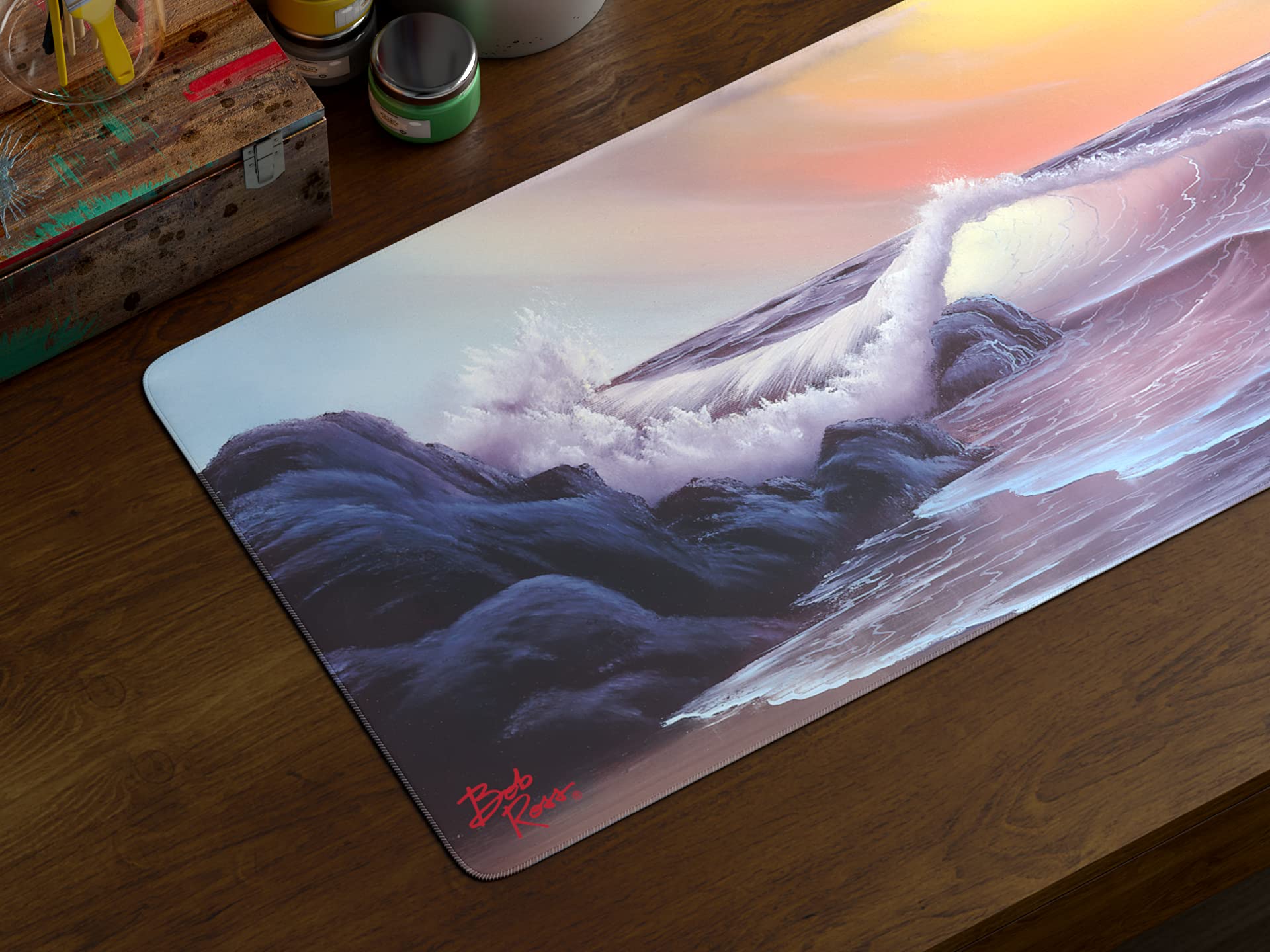 Bob Ross Stormy Seas Large Ergonomic Desk Mat - Non-Slip Gaming Mouse Pad for Computer, Wireless Mouse & Keyboard | Perfect for Office Work, Gaming & Home Office Setup
