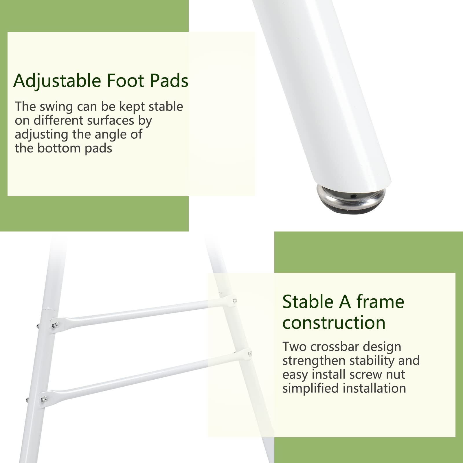 Heavy-Duty Wrought Iron Hammock Chair Stand with 3 Rings - Adjustable 4-Legged Swing Stand for Indoor/Outdoor Use - Sensory Swing Stand with Non-Slip Foot Pads - Perfect for Porch, Patio, Garden, Nursery or Meditation Space (White)