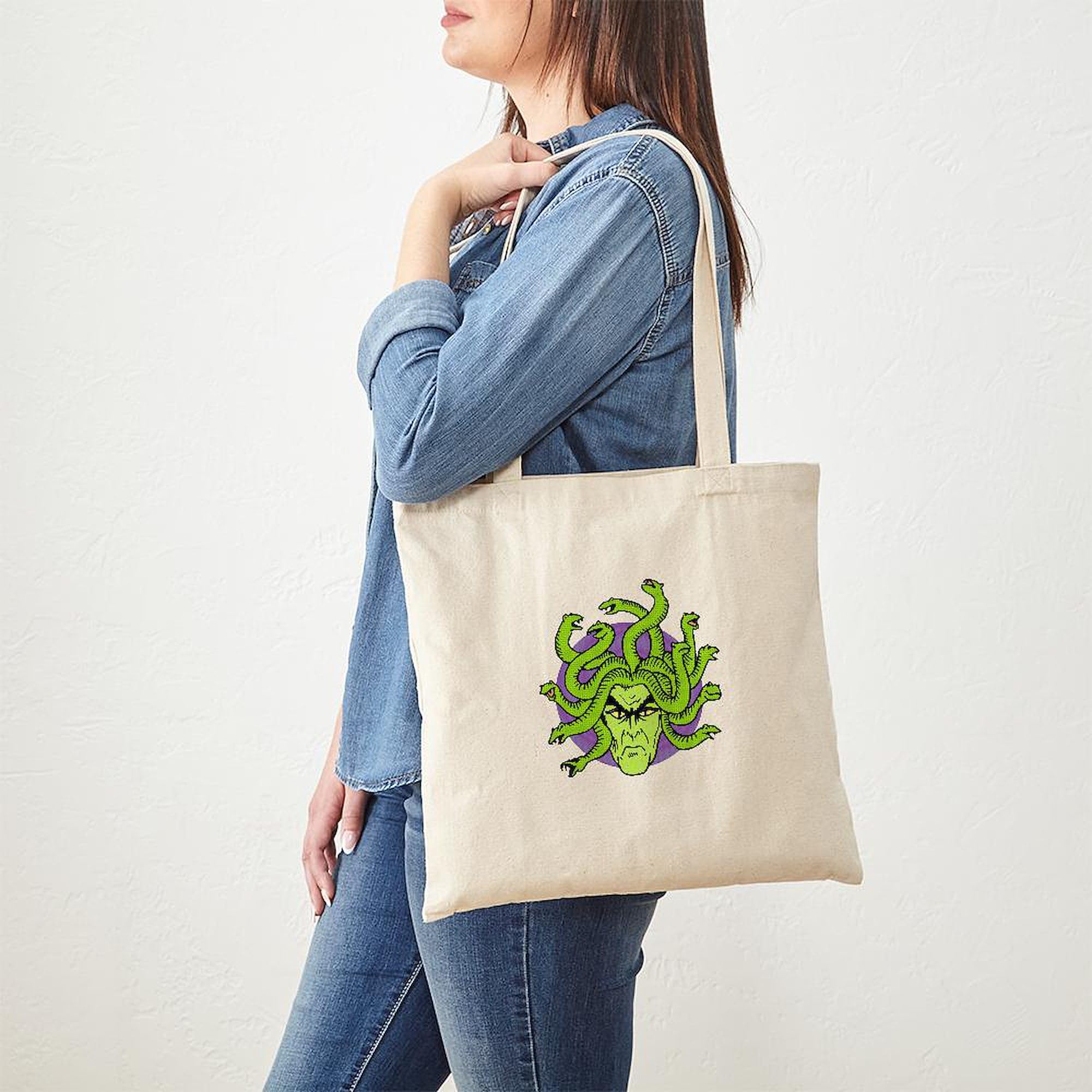 Gorgon Gothic Medusa Tote Bag - Natural Canvas Reusable Shopping Bag for Women | Eco-Friendly Grocery Tote, Beach Bag & Book Tote