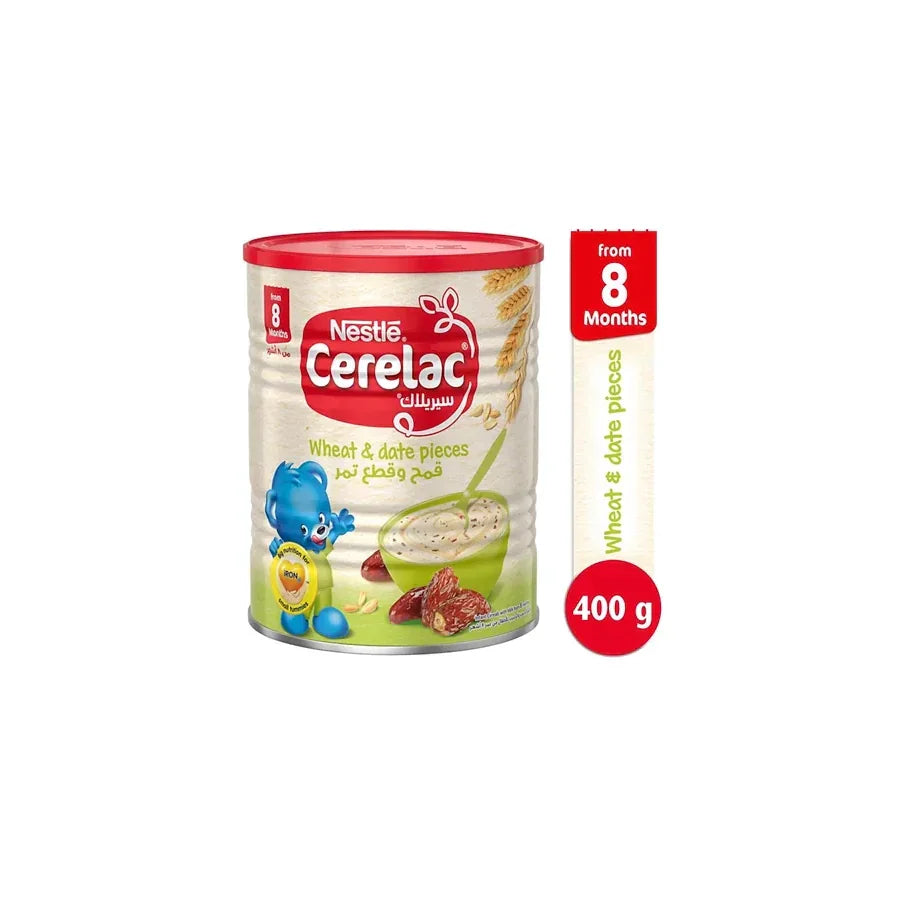 Nestle Cerelac Wheat & Date Pieces 400g - Organic Baby Cereal for 6+ Months | Easy Digestible Infant Food for Healthy Growth | Perfect for Breakfast & On-the-Go Feeding