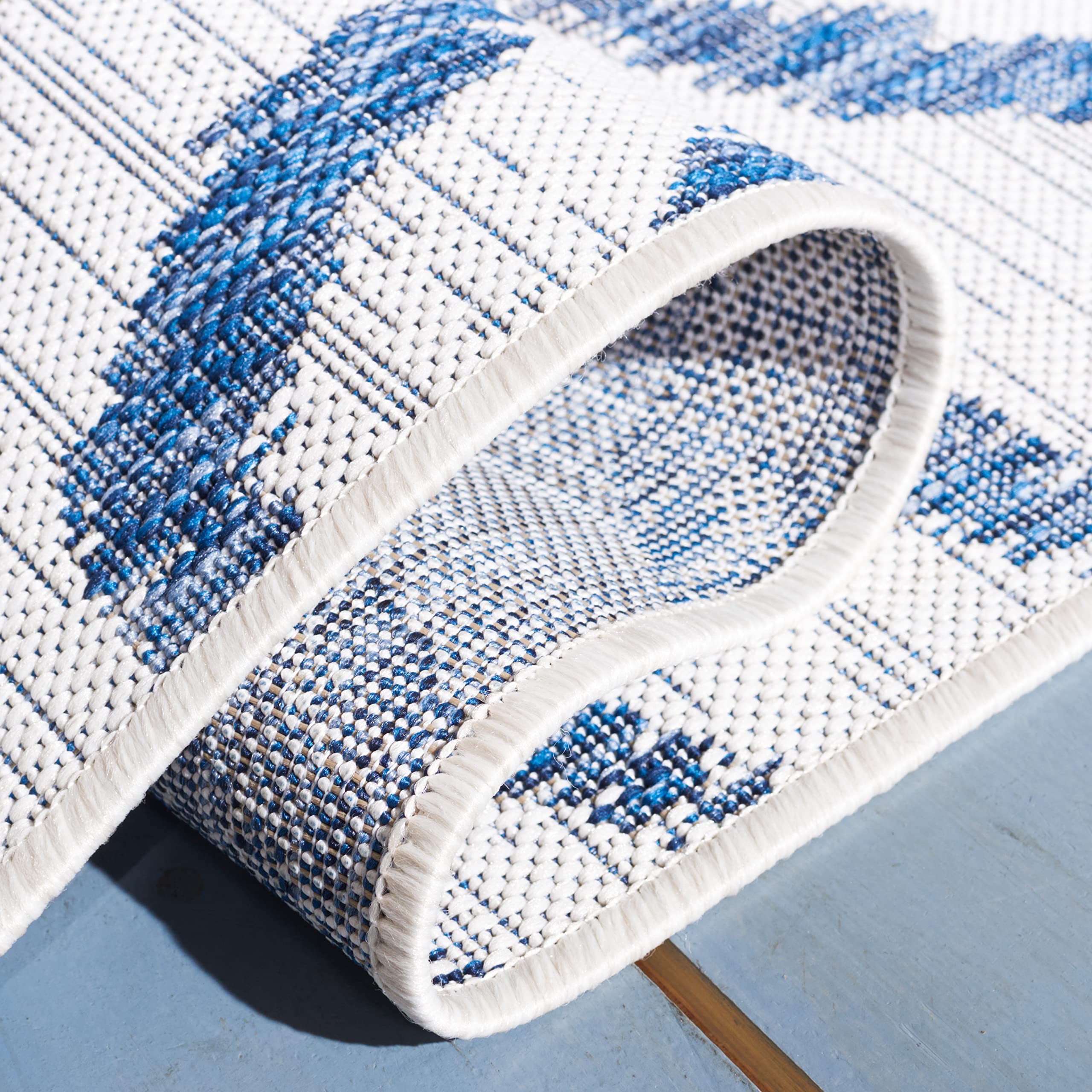 SAFAVIEH Courtyard Collection 8' x 10' Ivory/Navy Indoor Outdoor Waterproof Rug - Easy Clean, Stain Resistant Area Carpet for Patio, Backyard, Mudroom, Deck, Porch & Sunroom