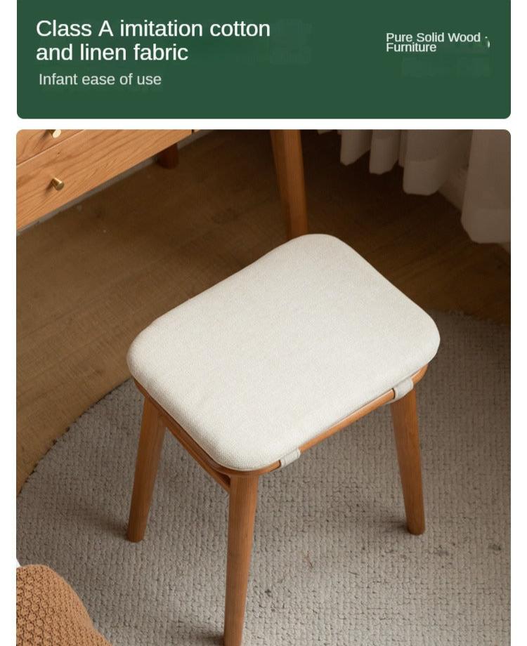 Premium Black Walnut, Cherry & Oak Solid Wood Modern Vanity Stool - Luxury Makeup Seat for Dressing Table, Bedroom & Bathroom