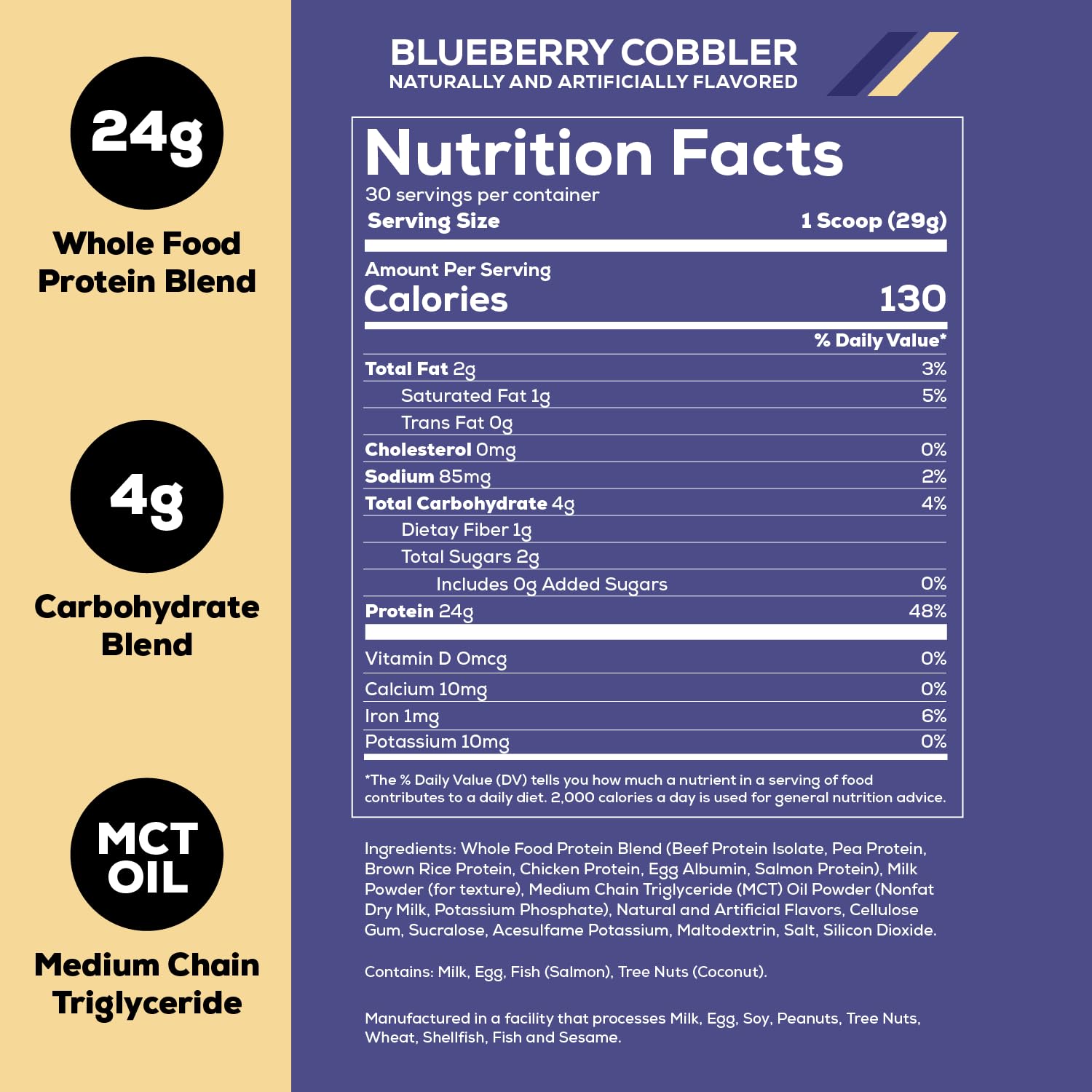 REDCON1 MRE Lite Whole Food Protein Powder - Blueberry Cobbler Flavor | Low Carb, Whey-Free Meal Replacement with Animal Protein Blend | Easy to Digest with MCT Oils | 30 Servings | Perfect for Post-Workout Recovery & Keto Diet