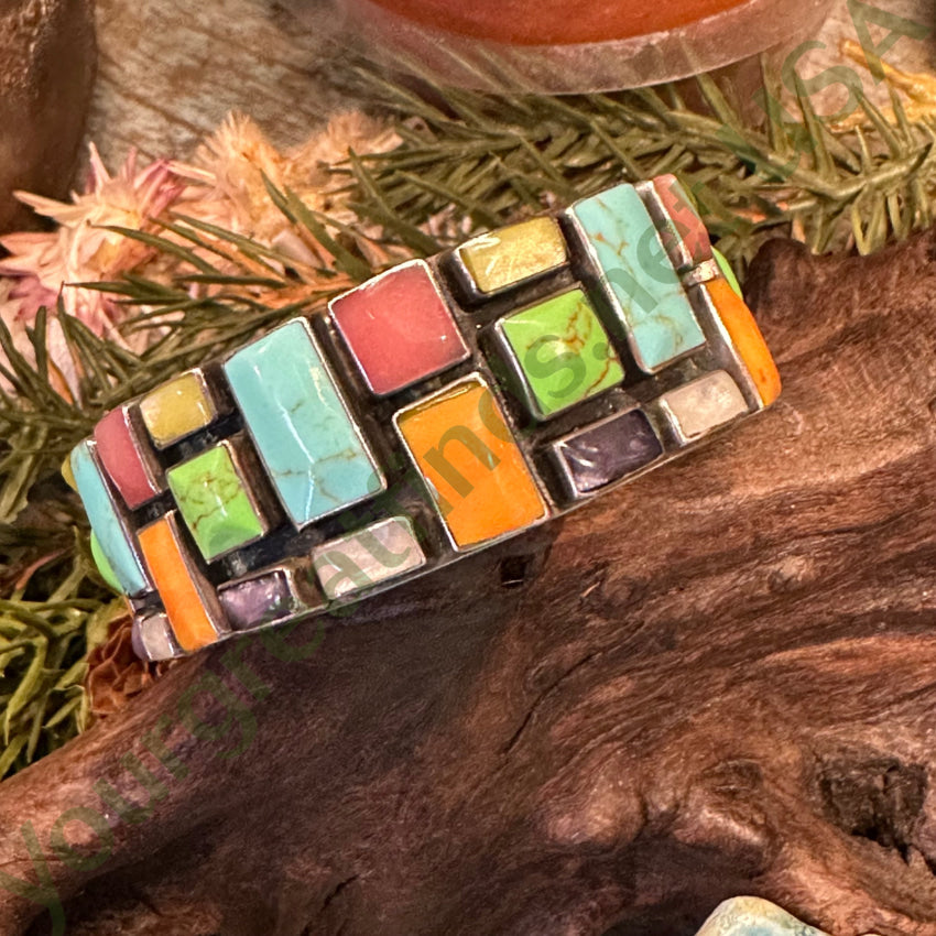 Styling Sterling Silver Turquoise Gemstone Confetti Cuff Bracelet - Perfect for Boho Fashion, Casual Wear & Gift Giving