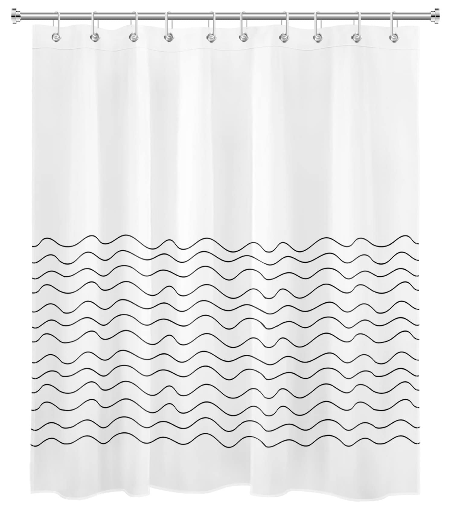 HVEST Black and White Wave Stripe Shower Curtain - Minimalist Boho Bathroom Decor with Hooks, 60x72 Inches Polyester Fabric - Perfect for Modern, Coastal & Spa-Inspired Bathrooms