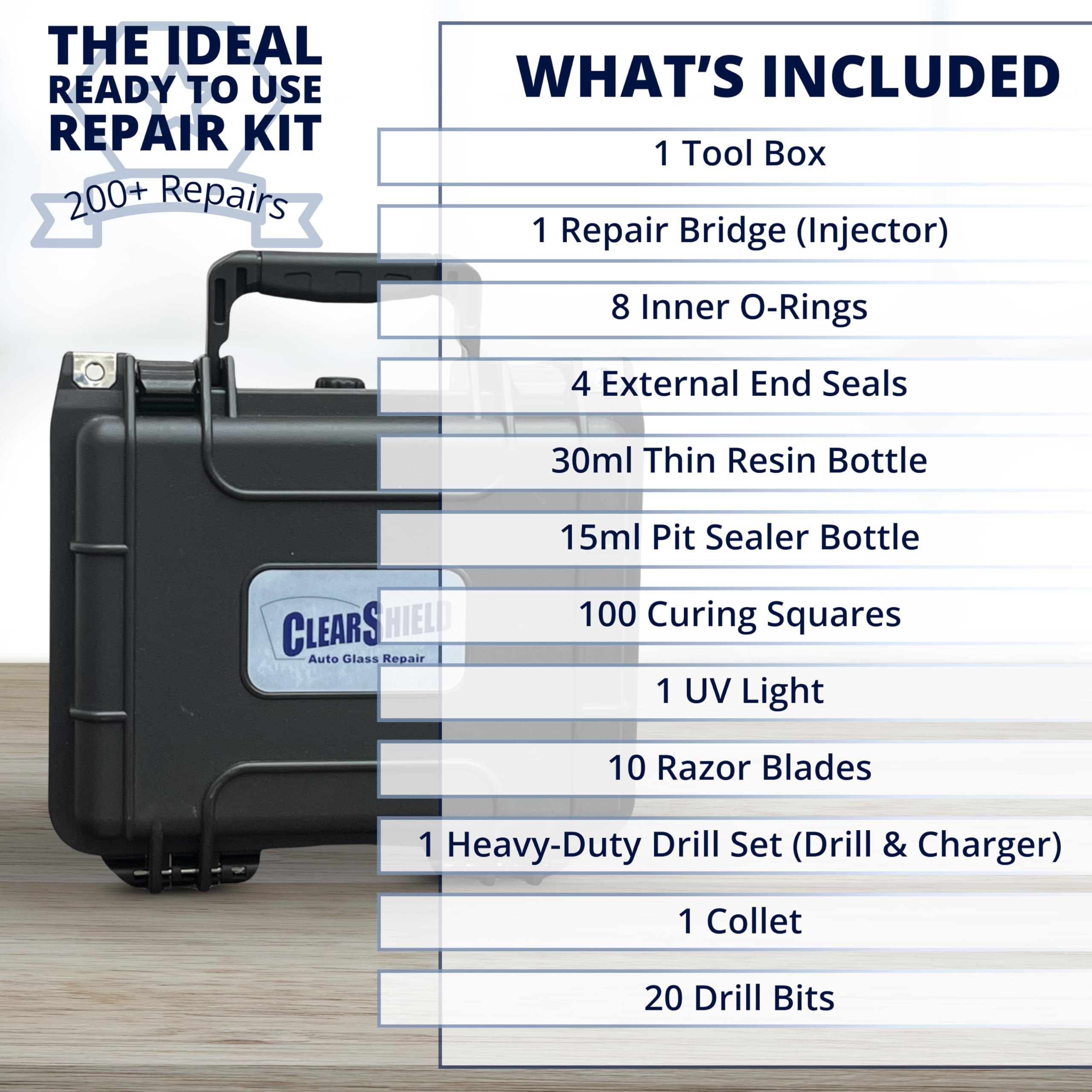 Clearshield Windshield Repair Kit - Professional Auto Glass Repair for Rock Chips & Cracks - DIY Solution for 200+ Repairs - Perfect for Road Trips & Daily Commutes
