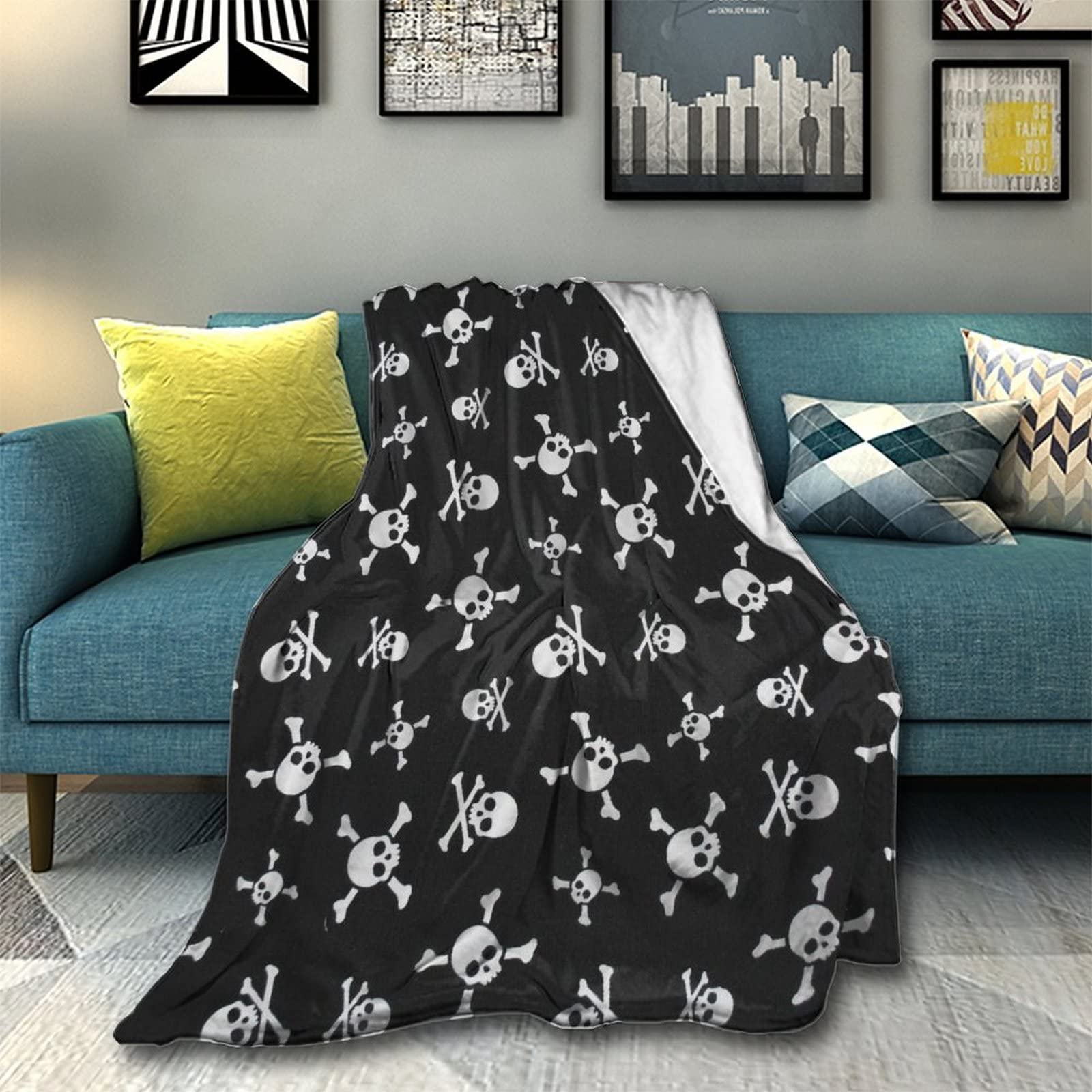 Soft & Lightweight 50x60 Inch Winter Flannel Microfiber Throw Blanket for Couch, Sofa, Chair & Bed - Skull & Crossbones Design | Cozy Home Decor, Movie Nights & Gift Idea