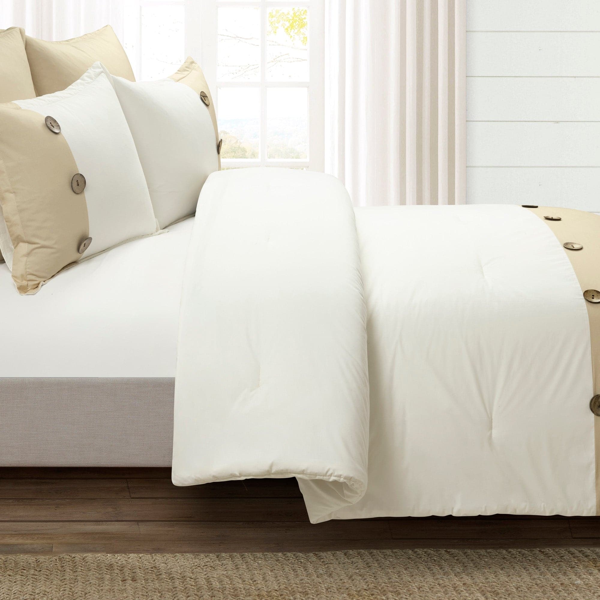 Premium 5-Piece Linen Button Comforter Set - Breathable & Soft Bedding for All Seasons | Perfect for Master Bedroom, Guest Room & Dorm Decor