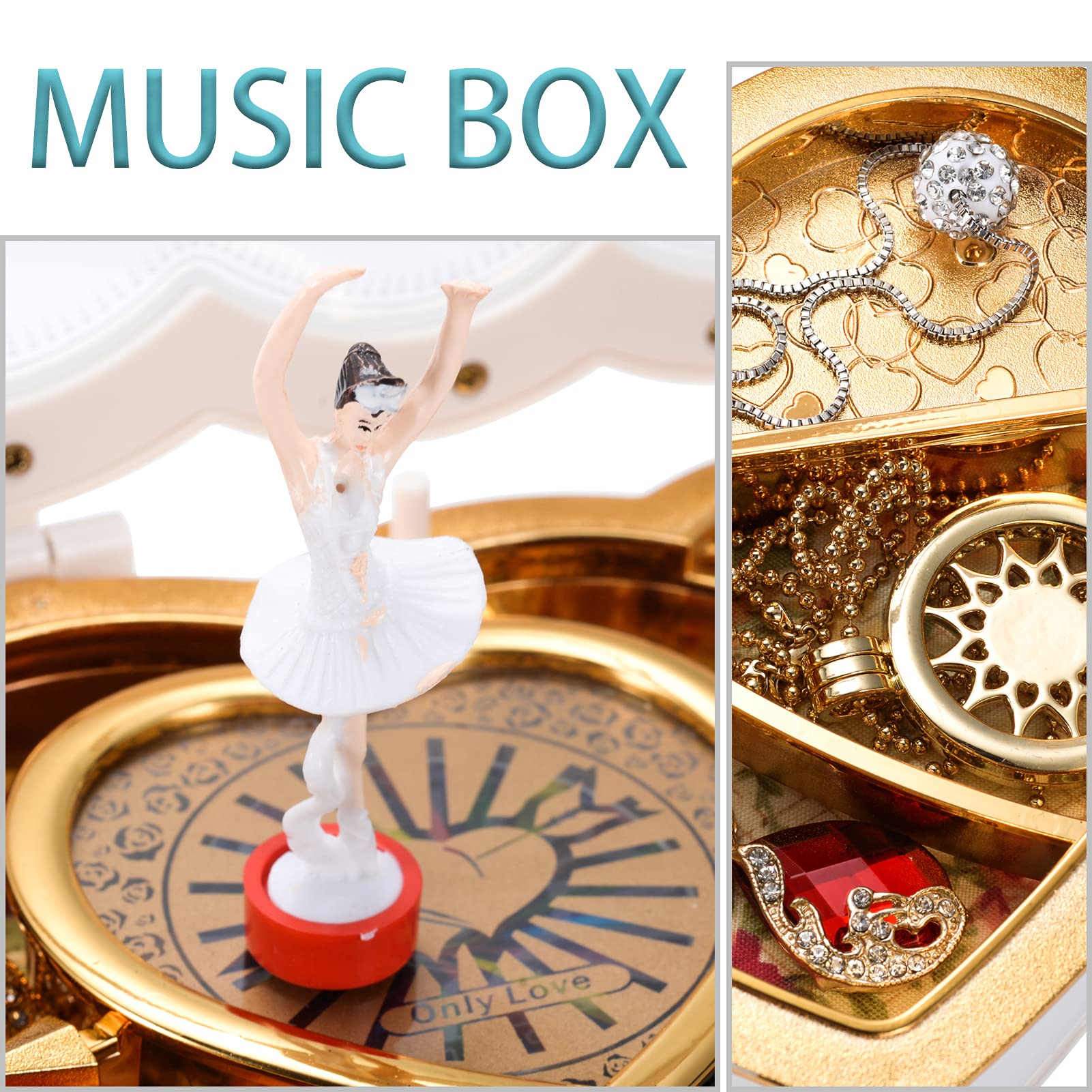 Rainbowie Heart Musical Jewelry Box with Dancing Girl - Arrow Design Jewelry Storage Box for Necklaces & Rings - Perfect Christmas Gift for Her (White) - Great for Bedroom Vanity, Birthday & Anniversary Presents