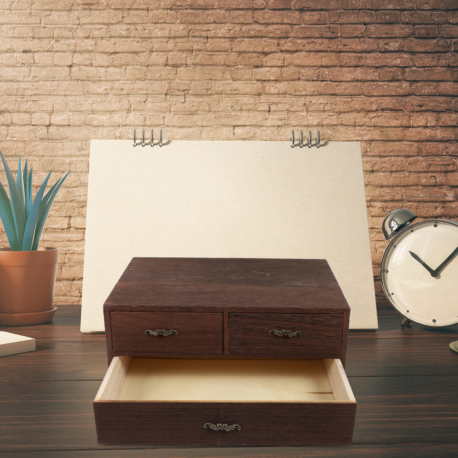 Veemoon Wooden Desktop Organizer with Drawers - High Capacity Storage Cabinet for Office, Desk, Cosmetics, Pens & Phone Stand | Compact Wooden Drawer Box for Home & Workspace Organization