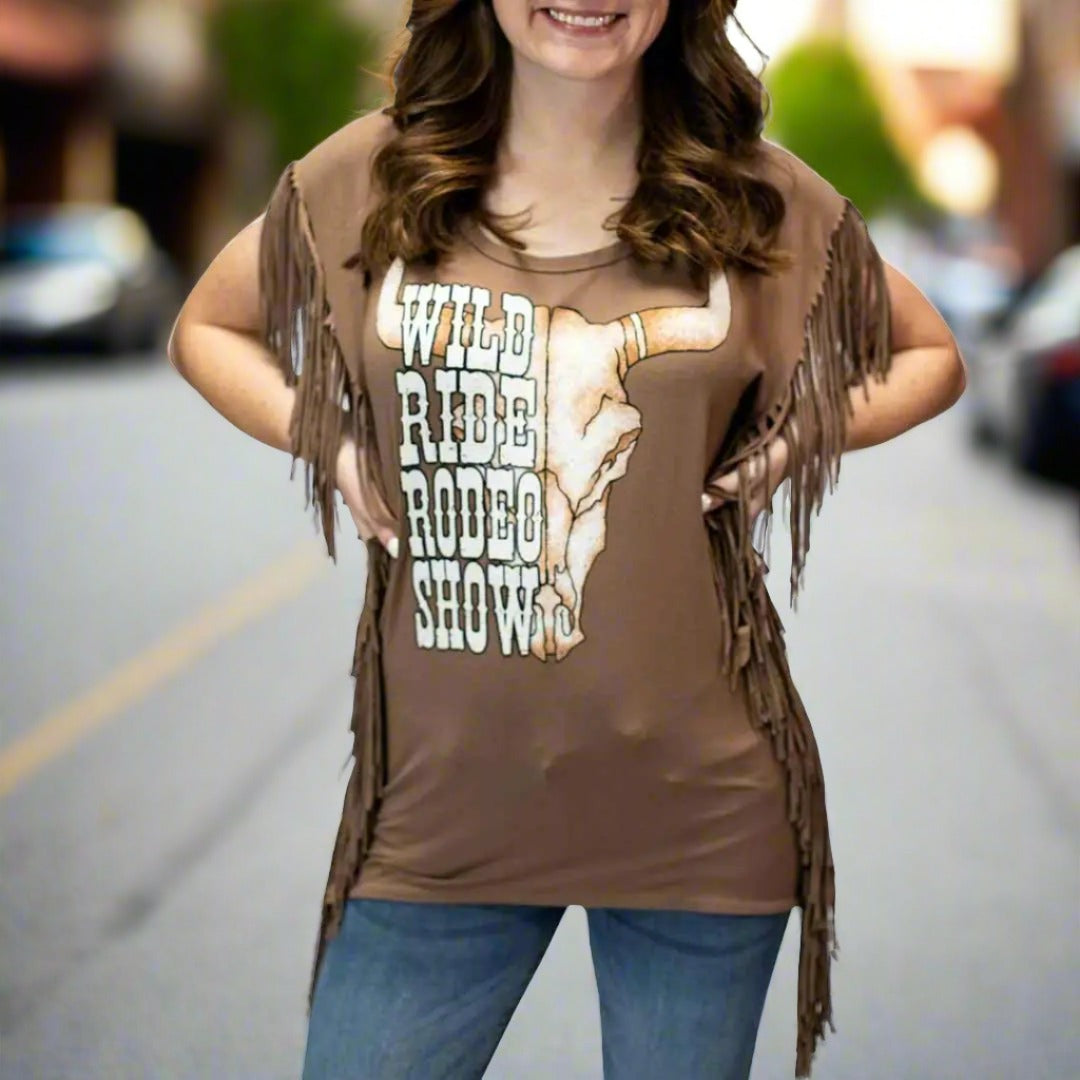 Liberty Wear Women's Wild Ride Rodeo Graphic T-Shirt - Western Cowgirl Rodeo Tee - Perfect for Country Concerts, Rodeo Events & Casual Wear
