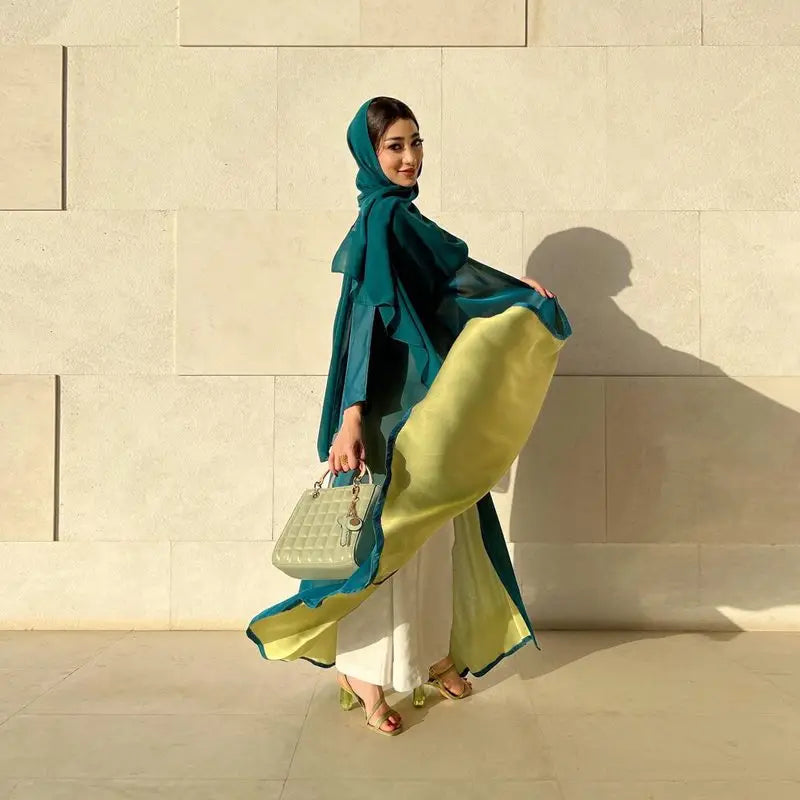 Elegant Chiffon Hijab Scarf & Open Abaya Dress Set for Muslim Women - Modest Fashion, Prayer & Special Occasion Wear