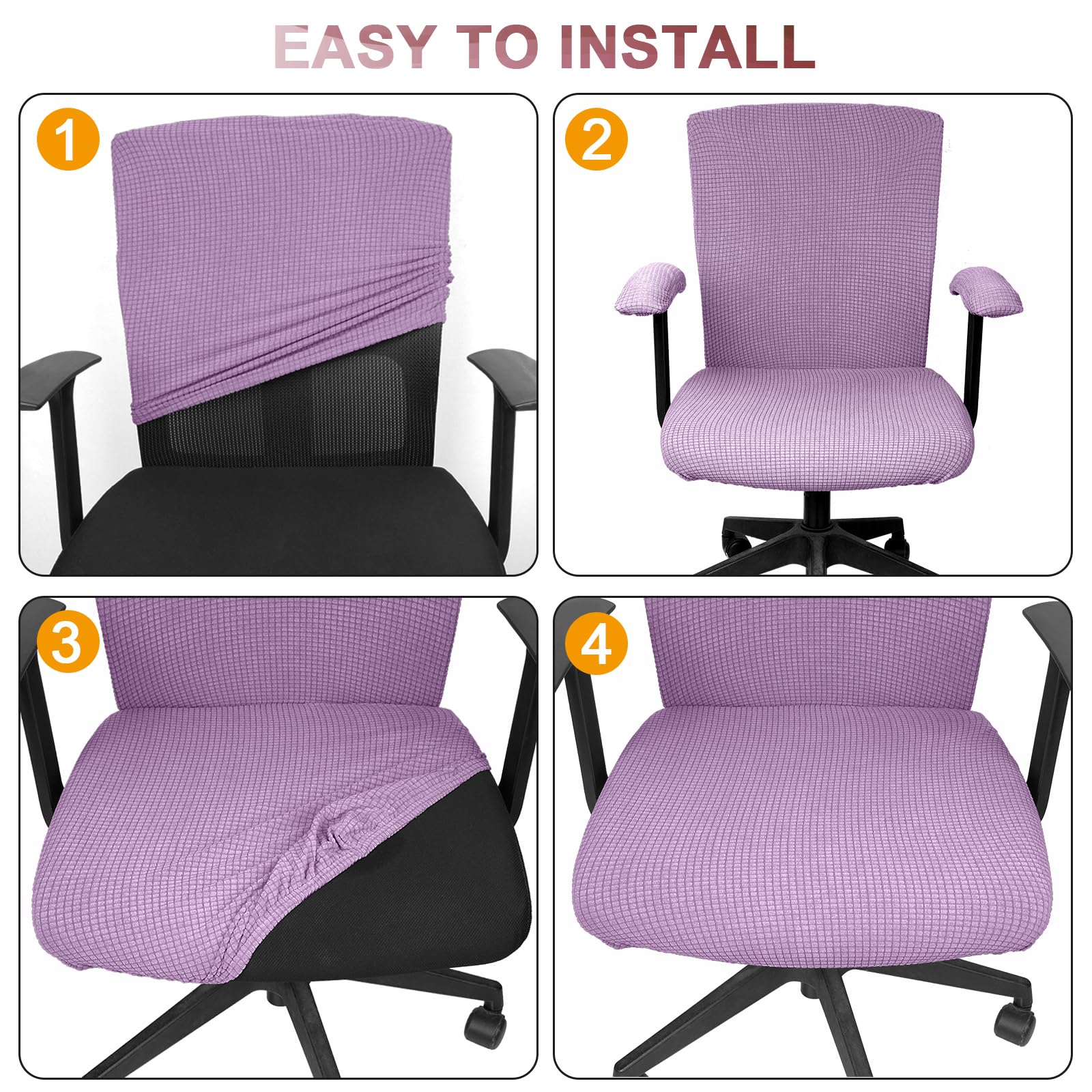 Tallew 4-Piece Stretchable Office Chair Cover Set - Universal Computer Chair Protector with Seat, Armrest & Backrest Cushion Covers (Lilac Purple, Polyester) for Home & Office Workspace