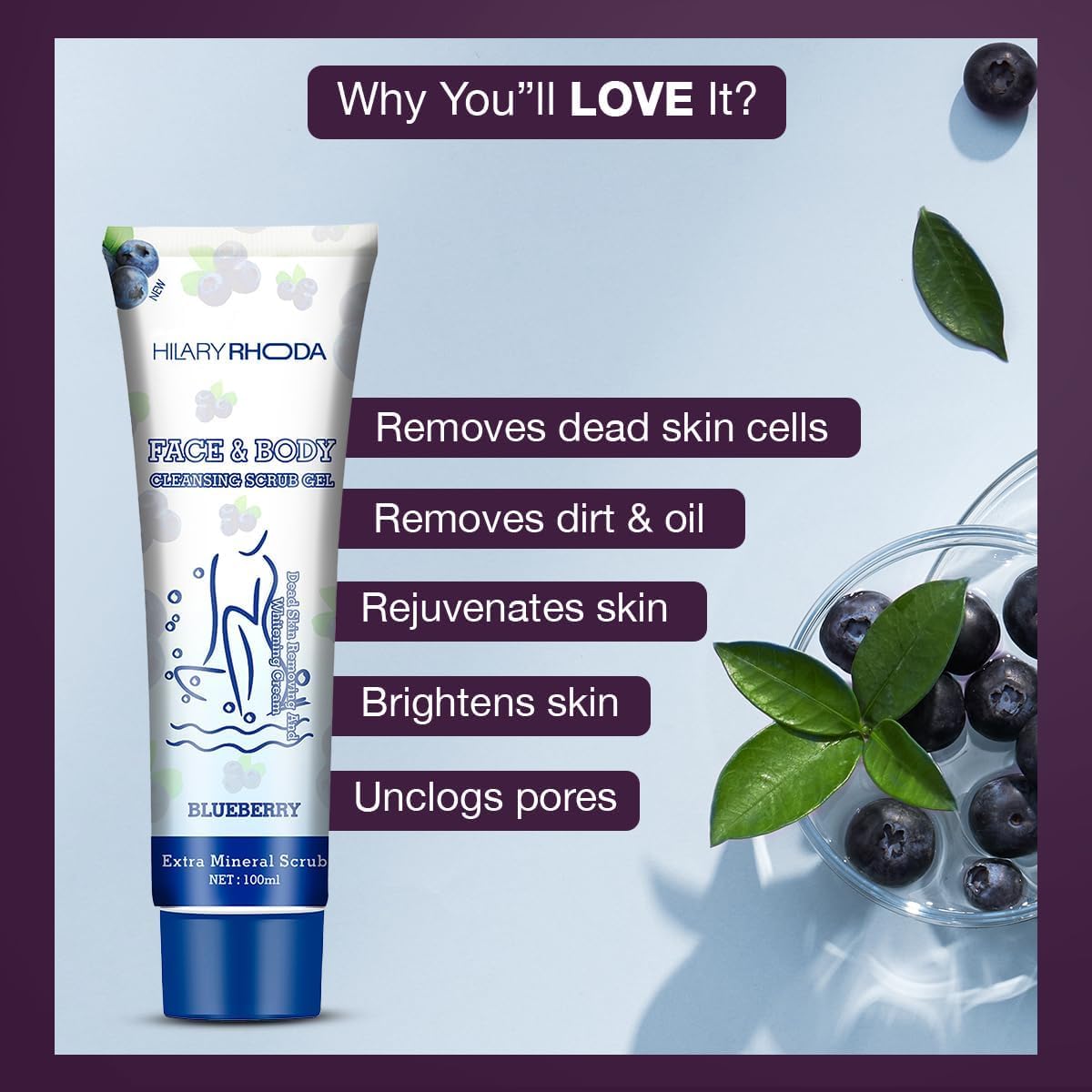 Exfoliating Face & Body Scrub Gel for Women - Gentle Dead Skin Cleanser to Remove Dirt & Oil - 100ml | Perfect for Daily Skincare Routine & Post-Workout Refresh