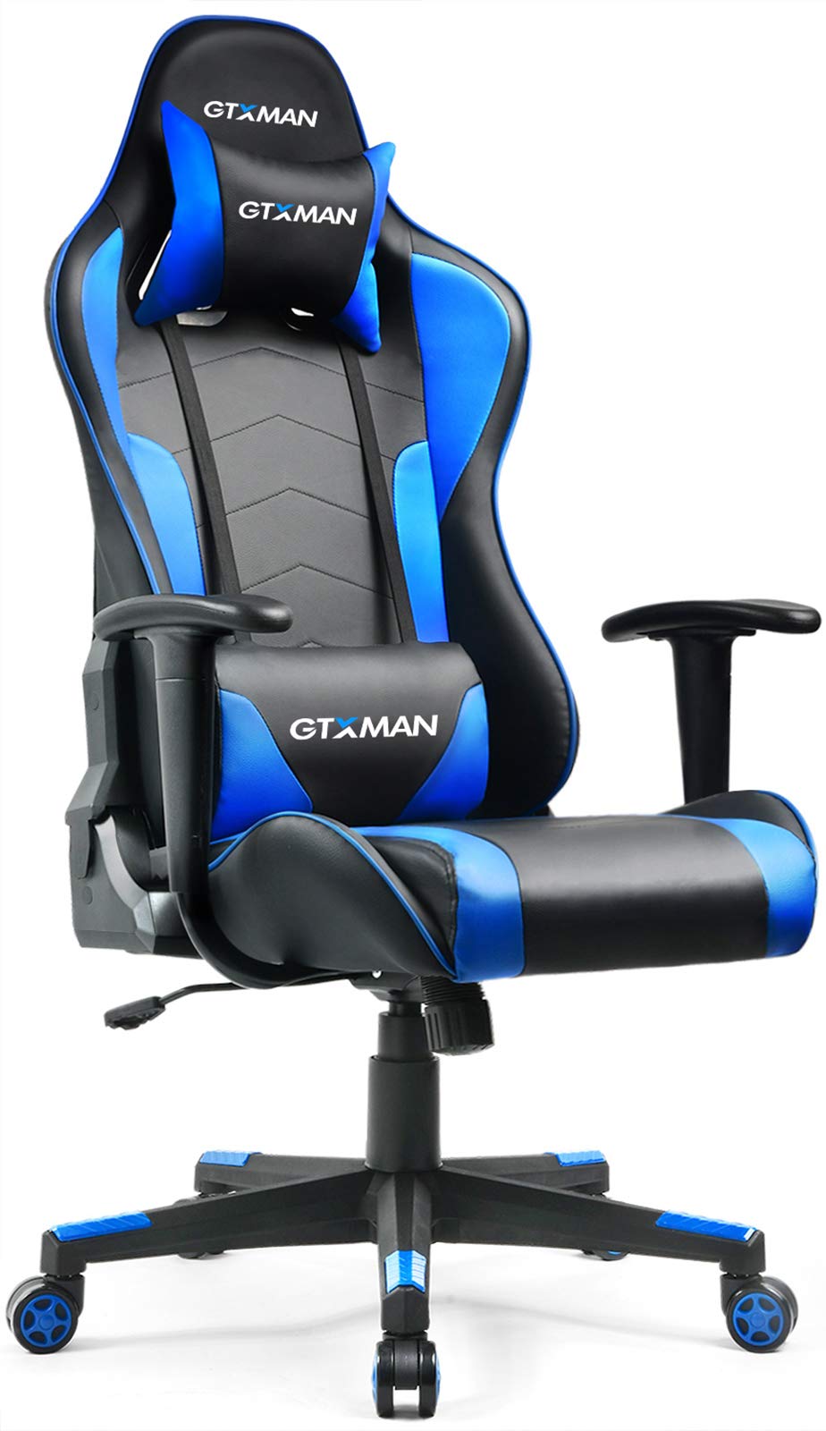 X188-BLUE Ergonomic Gaming Chair - High Back Reclining Office Chair with Adjustable Armrests & Lumbar Support - PU Leather Computer Desk Chair for Back Pain Relief - Perfect for Gaming, Working & Home Office Use