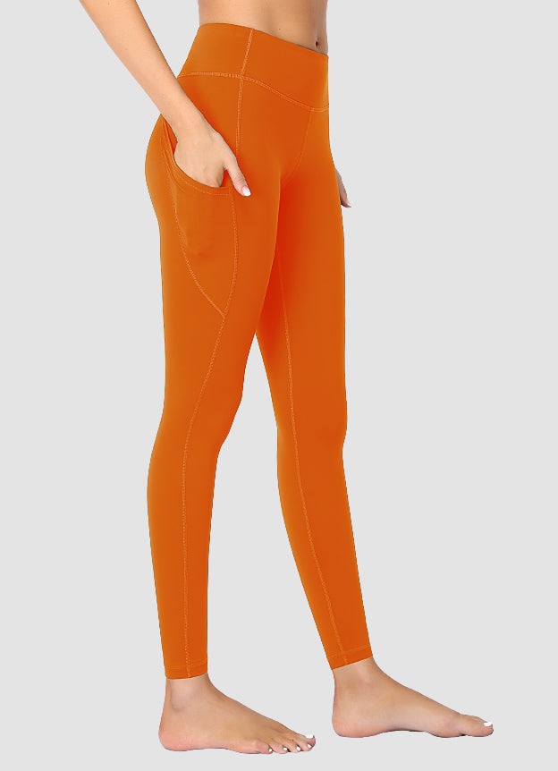 Premium High Waist Yoga Pants for Women - Full Length Comfortable Workout Leggings - Orange - Perfect for Postpartum, Newborn Care & Fitness Training