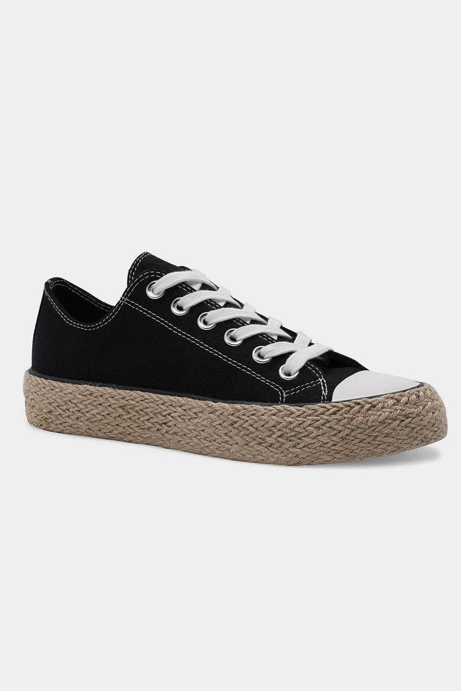 Beast Fashion Black Lace-Up Woven Espadrille Sole Sneakers - Comfortable Casual Shoes for Women, Perfect for Summer Outfits & Beach Walks