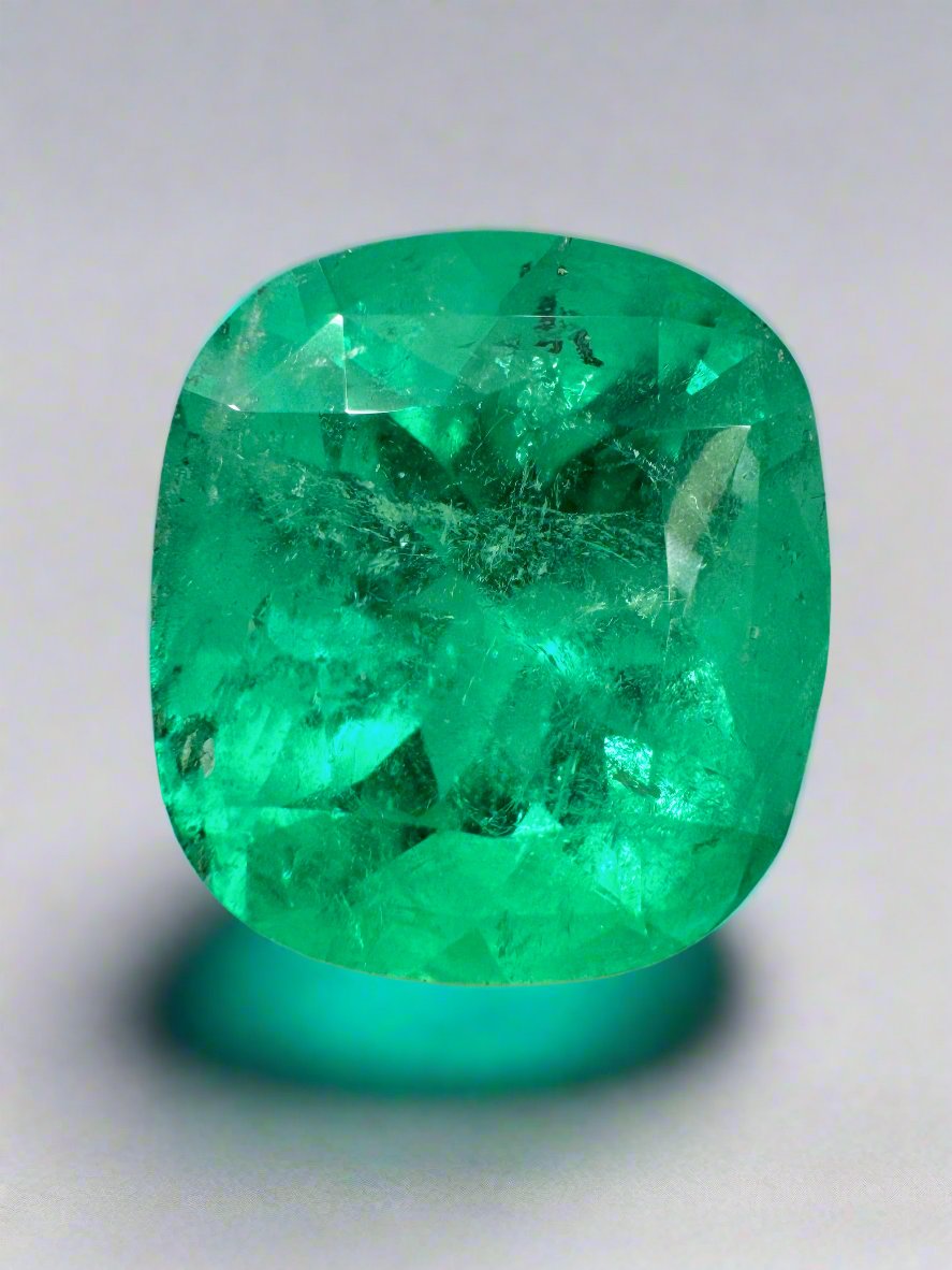 12.27 Carat Muzo Colombian Emerald - Natural Loose Green Cushion Cut Gemstone (15x14mm) for Jewelry Making, Engagement Rings & Luxury Gifts