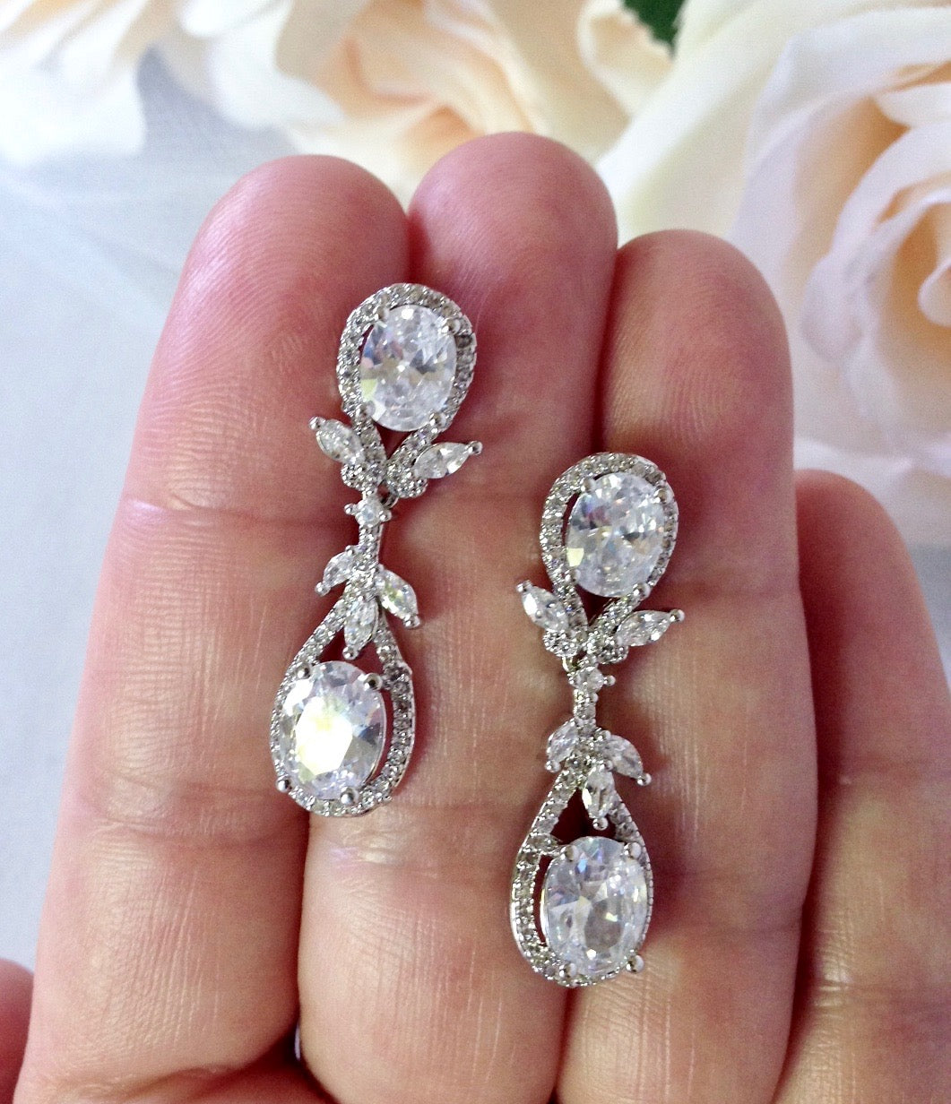 Drea Silver Cubic Zirconia Bridal Earrings - Elegant Wedding Jewelry for Brides, Bridesmaids & Formal Occasions