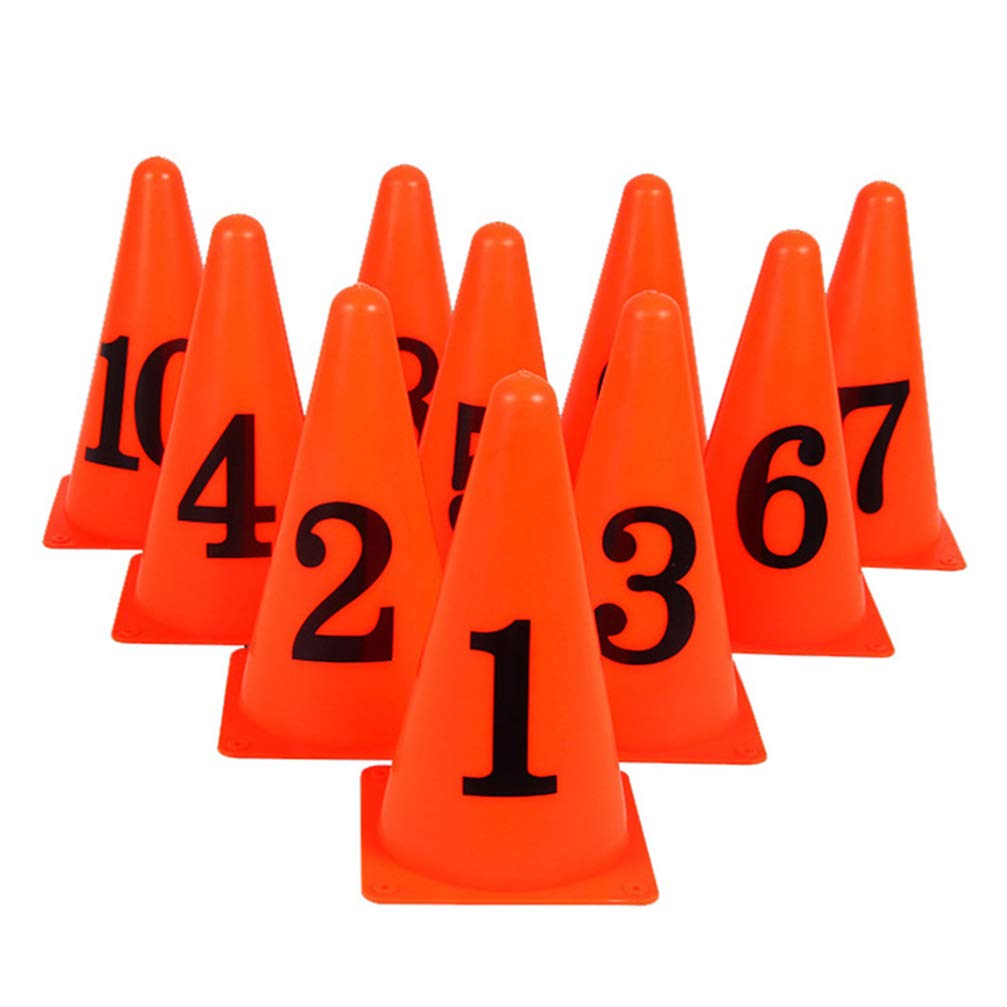 IMIKEYA 10-Pack Numbered Soccer Cones 1-10 - Orange Agility Training Discs for Indoor & Outdoor Football, Soccer Practice, Drills, and Obstacle Courses - Perfect for Kids, Adults, Coaches, and Team Sports