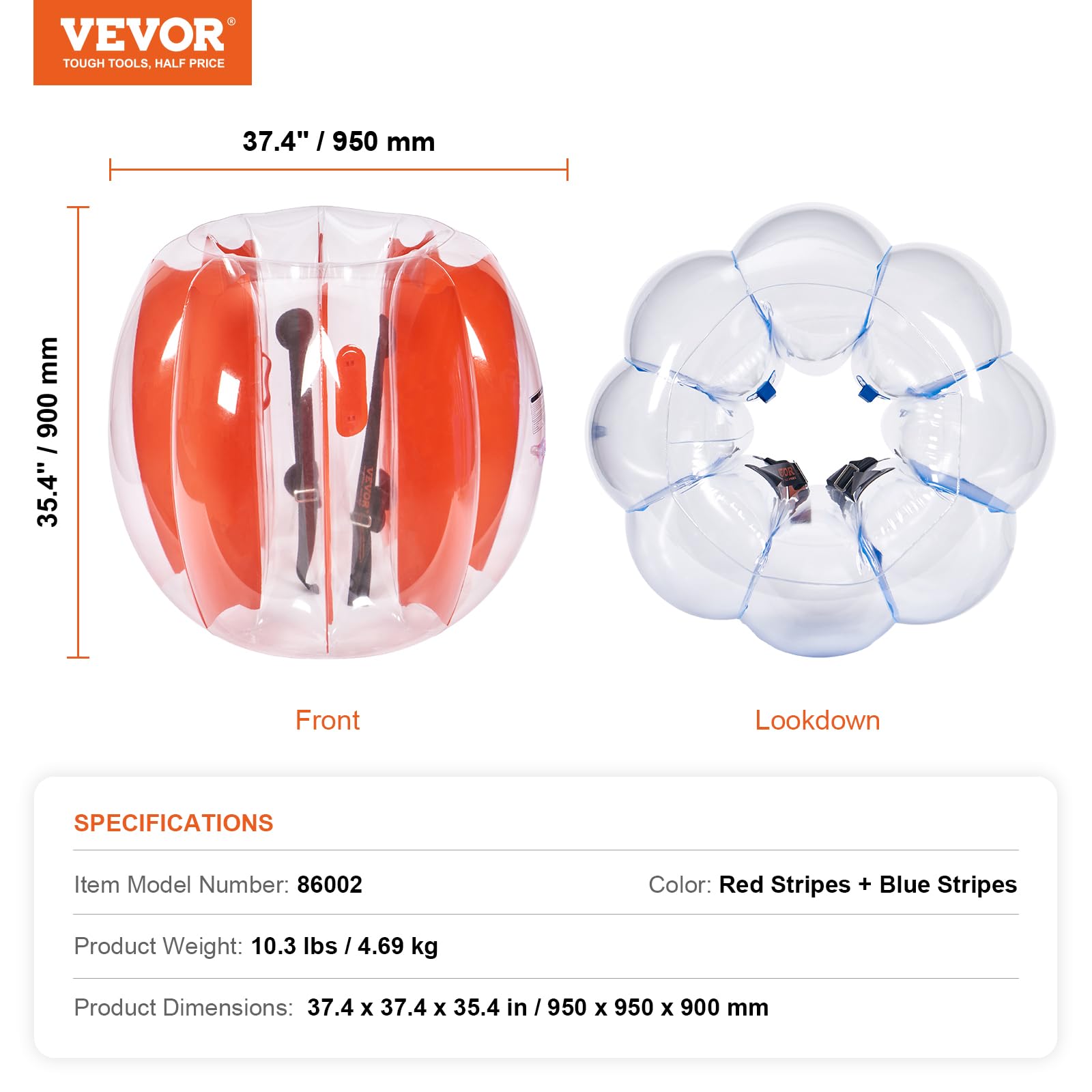 VEVOR Inflatable Bumper Balls 2-Pack - 3FT/0.9M Sumo Zorb Balls for Kids & Teens | Durable PVC Human Hamster Bubble Balls for Outdoor Team Games, Playground, Backyard, Birthday Parties & School Events | Perfect for Bumper Bopper, Field Day & Summer Camp Activities