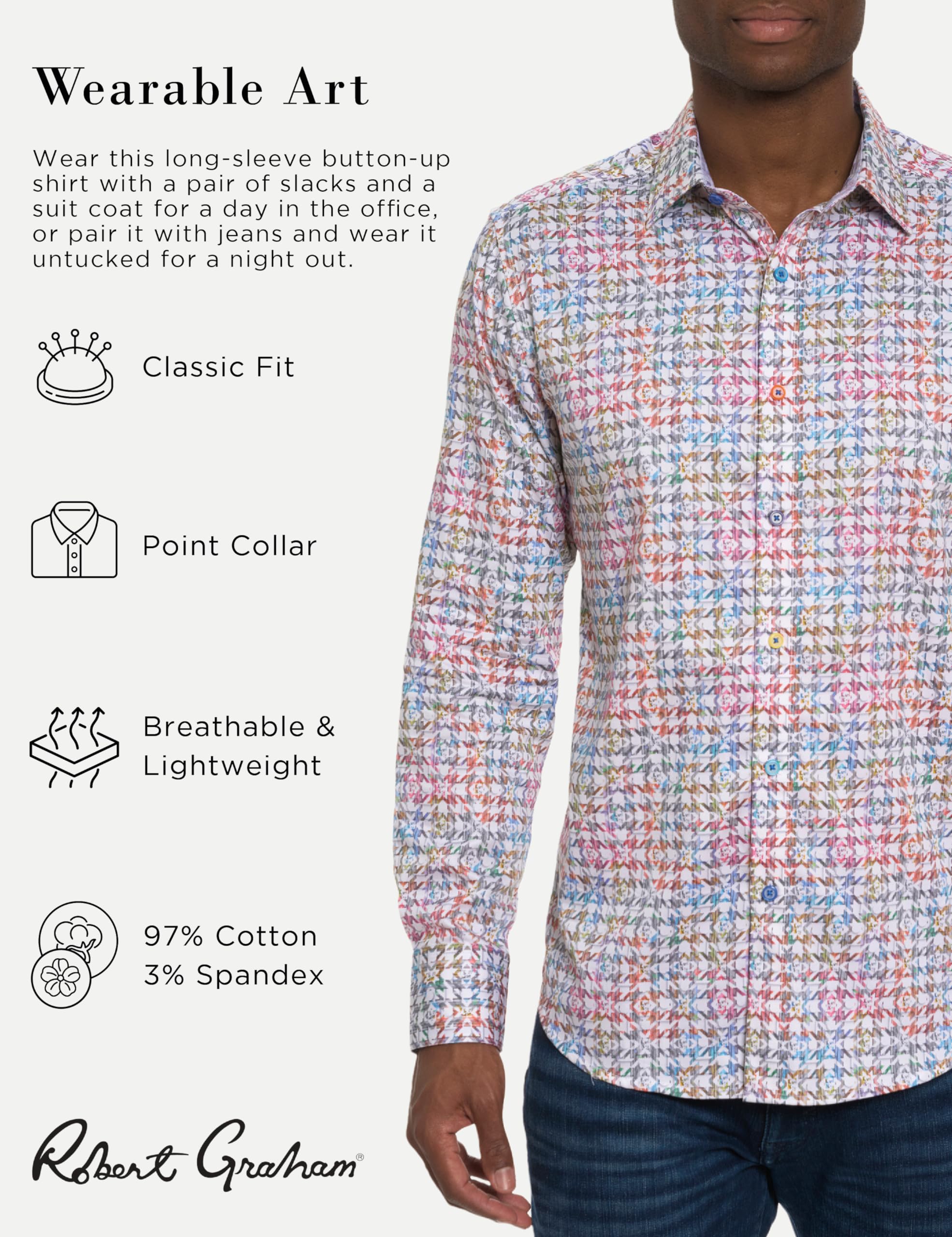 Robert Graham Men's Seven Hills Long-Sleeve Button-Down Casual Dress Shirt - Perfect for Office, Business Meetings & Smart Casual Outfits