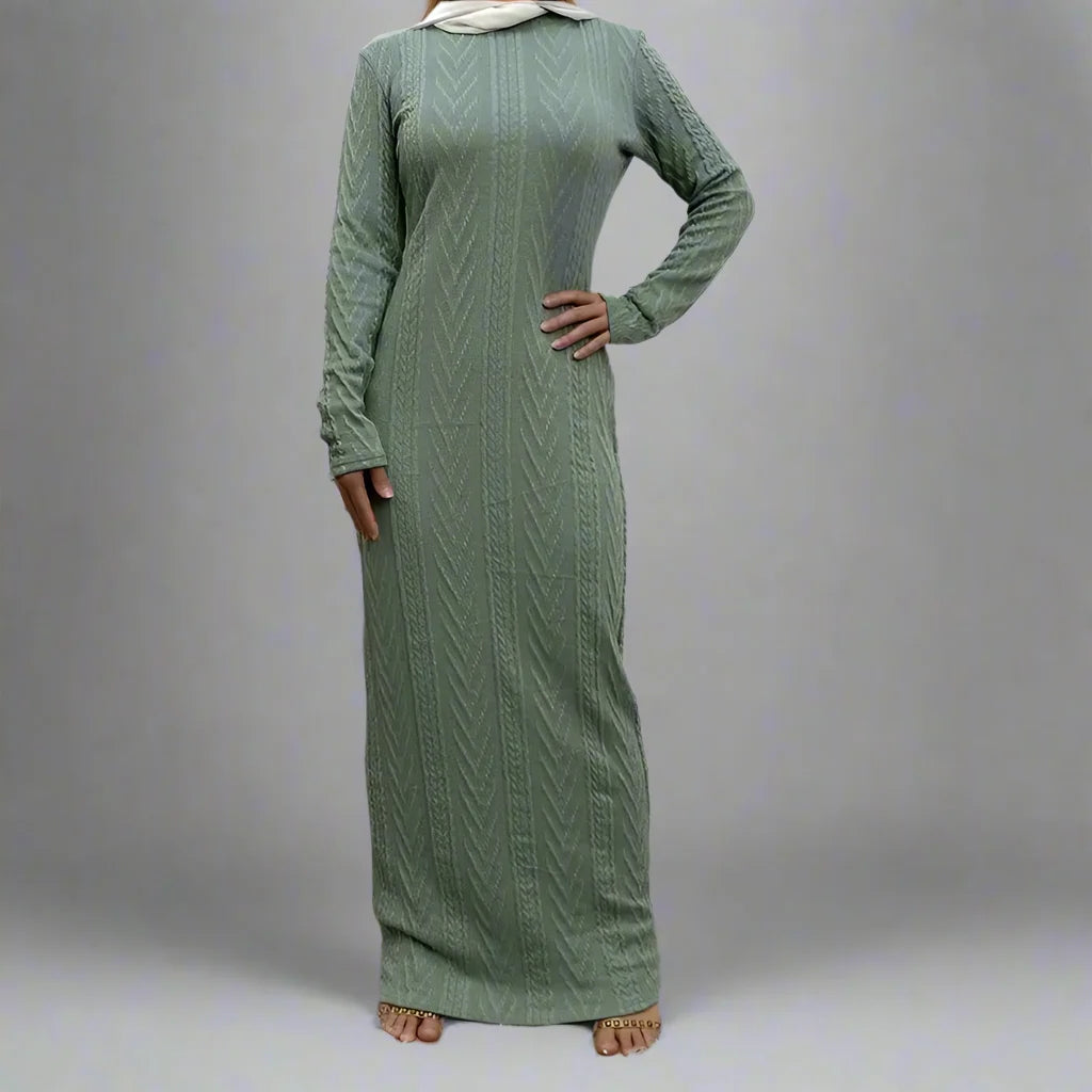 Muslim Women's Winter Abaya Underdress - Modest Inner Slip Dress for Prayer & Daily Wear | Warm Long Sleeve Sweater Dress for Hijab Fashion