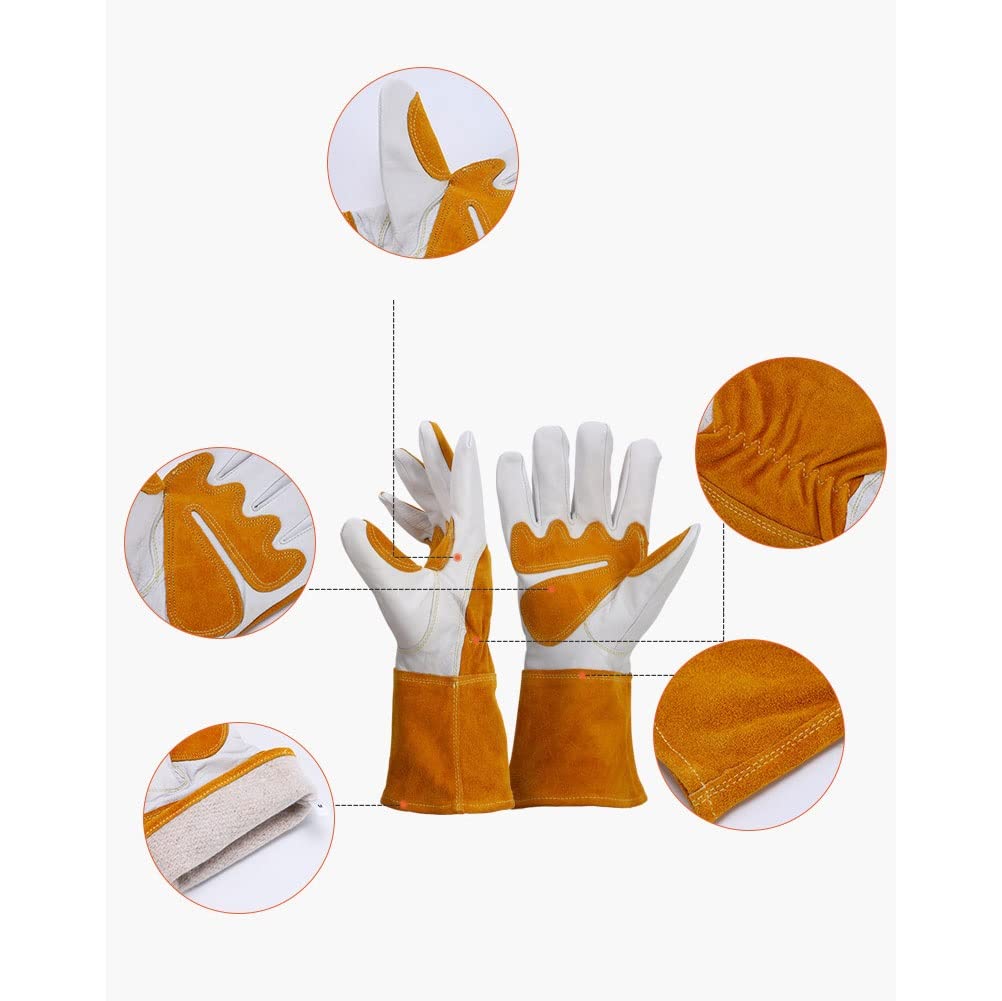 Heat-Resistant Thorn-Proof Cowhide Leather Gardening Gloves for Men & Women - Medium Size, Yellow - Ideal for Planting, Weeding, and Yard Work