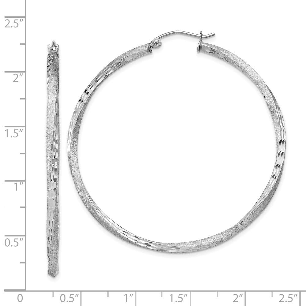 925 Sterling Silver Rhodium-Plated Satin & Diamond-Cut Twist Hoop Earrings for Women | Elegant Dangle Earrings for Party, Wedding & Everyday Wear