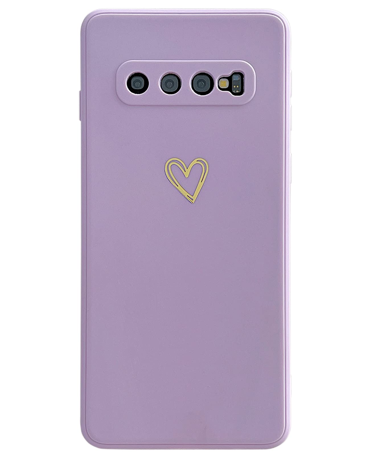 Samsung Galaxy S10 Case - Cute Gold Heart Plating Love Soft TPU Silicone Shockproof Protective Phone Cover (Not for S10+) | Anti-Fingerprint, Stylish Purple Case for Women & Men | Perfect for Everyday Use, Work, and Travel