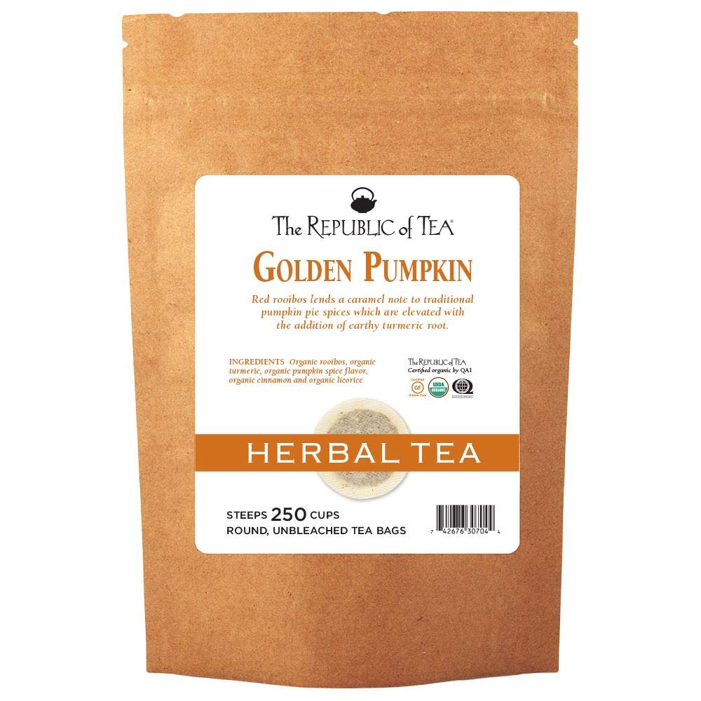 Organic Golden Pumpkin Spice Herbal Tea - Caffeine-Free, 250 Tea Bags | Seasonal Fall & Winter Beverage for Cozy Evenings, Holiday Gatherings & Relaxation | The Republic of Tea