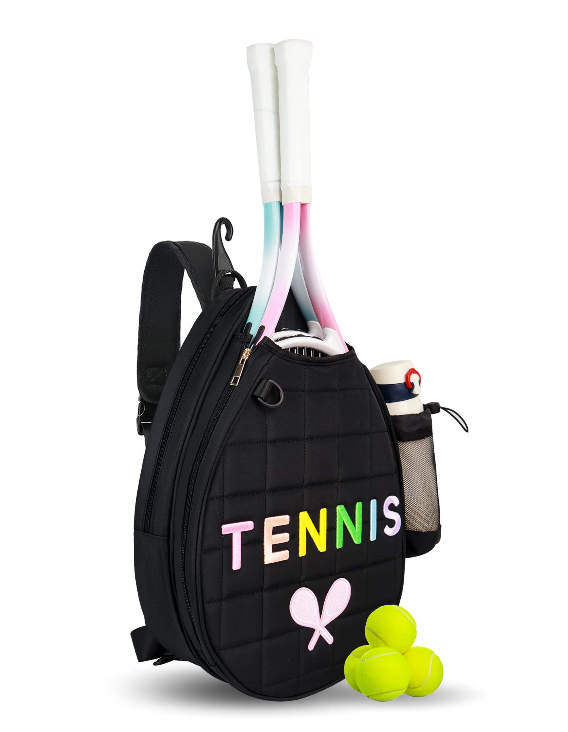 **Women's Tennis Backpack - Water Resistant Sling Crossbody Bag for Pickleball, Racquetball & Tennis | Perfect for Gym, Court & Travel (Black)**