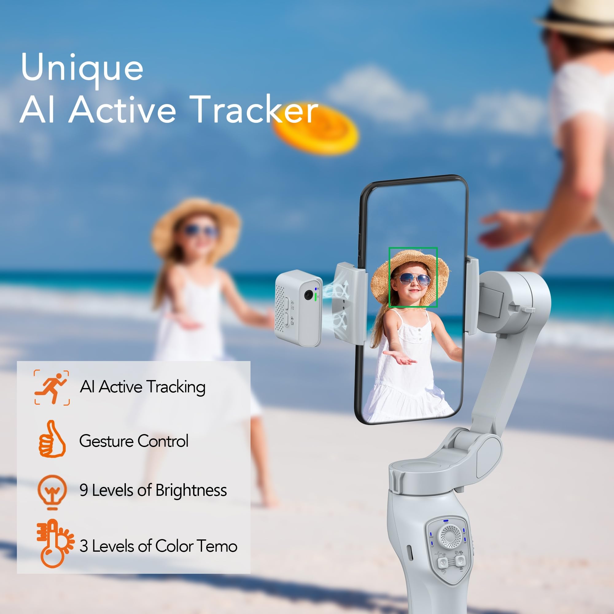 3-Axis Magnetic AI Smartphone Gimbal Stabilizer with Fill Light - Active Tracker for Android & iPhone - Perfect for TikTok, YouTube Vlogging, Video Recording & Content Creation