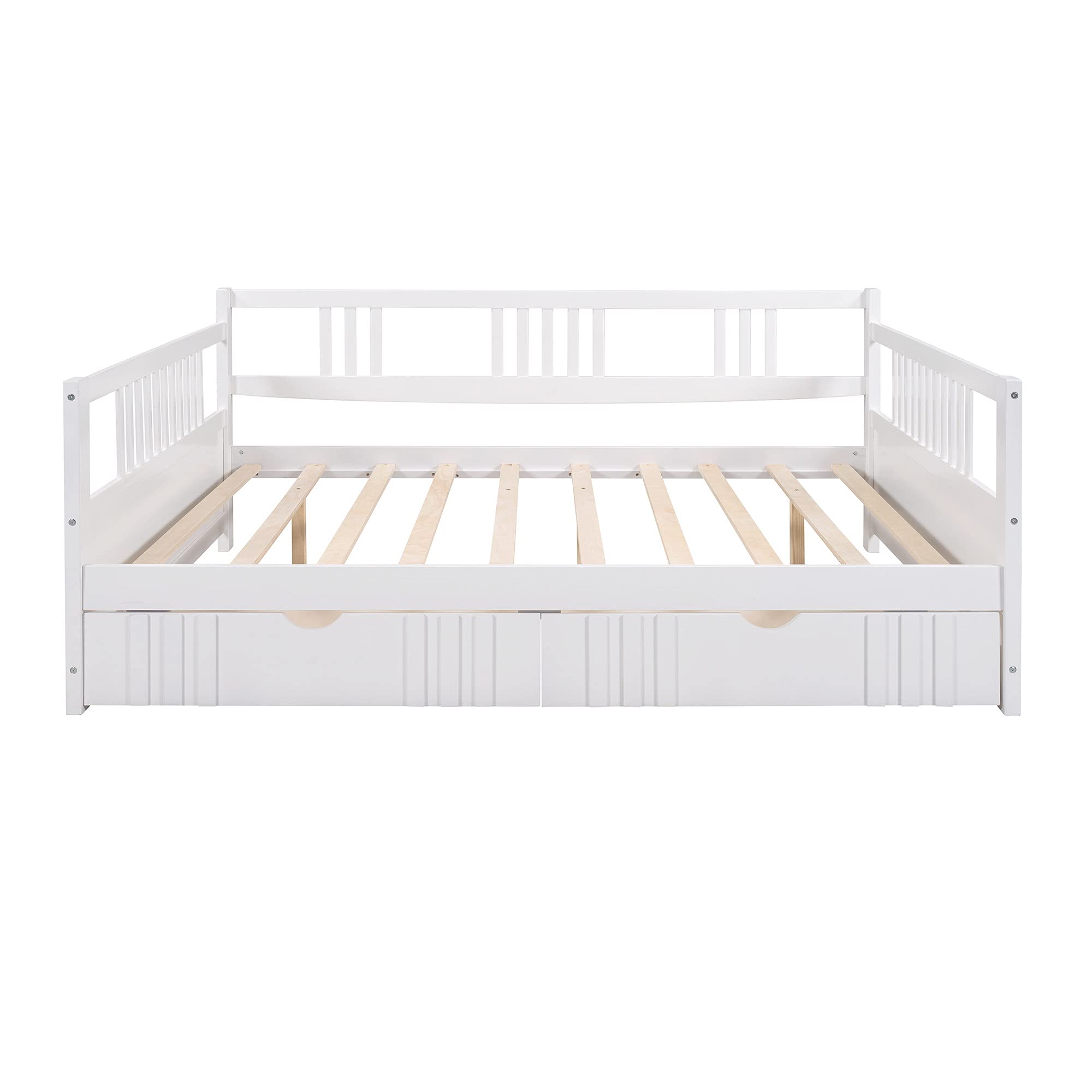 **Modern Wood Daybed with 2 Drawers - Multifunctional Sofa Bed & Storage Bed Frame for Kids & Adults - Perfect for Bedroom, Living Room, Guest Room (White, Full Size)**    *Ideal for small spaces, sleepovers, or as a stylish seating solution!*