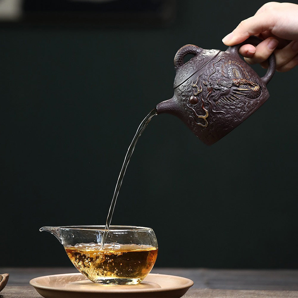 Premium Yixing Purple Clay Dragon Qin Quan Teapot - Handcrafted Chinese Ceramic Teapot for Oolong & Pu-erh Tea | Perfect for Tea Ceremonies & Gifts