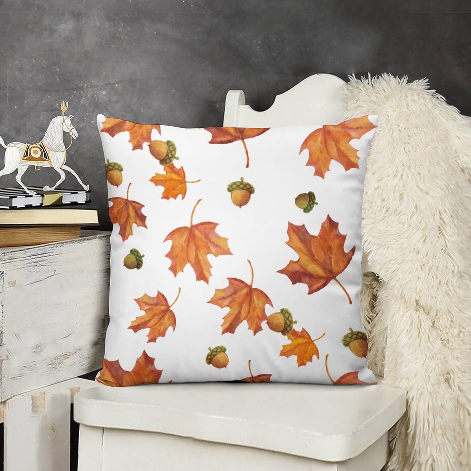 Farmhouse Style 18x18 Inch Pillow Covers - Fall Maple Leaves Thanksgiving Decor, Throw Cushion Covers for Couch, Sofa and Bed - Perfect for Autumn Home Decor & Holiday Season Cozy Living Room Ambience