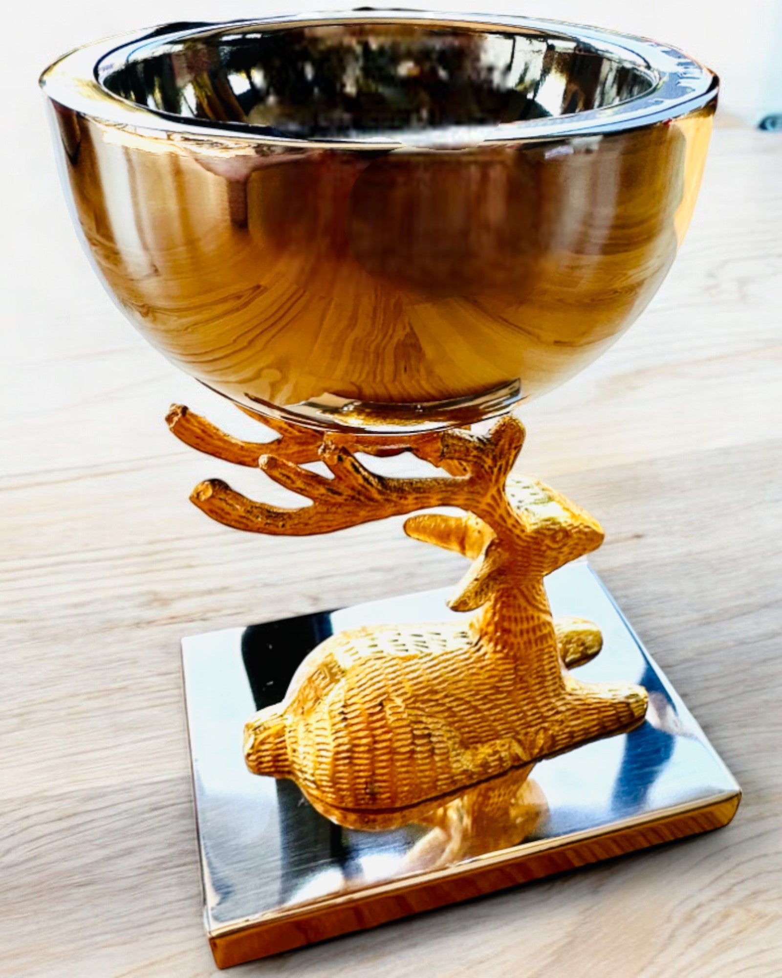 Handcrafted Deer Trophy Decorative Bowl from India - Personalized Engraving Gift for Home Decor, Wedding, Housewarming & Rustic Themed Parties