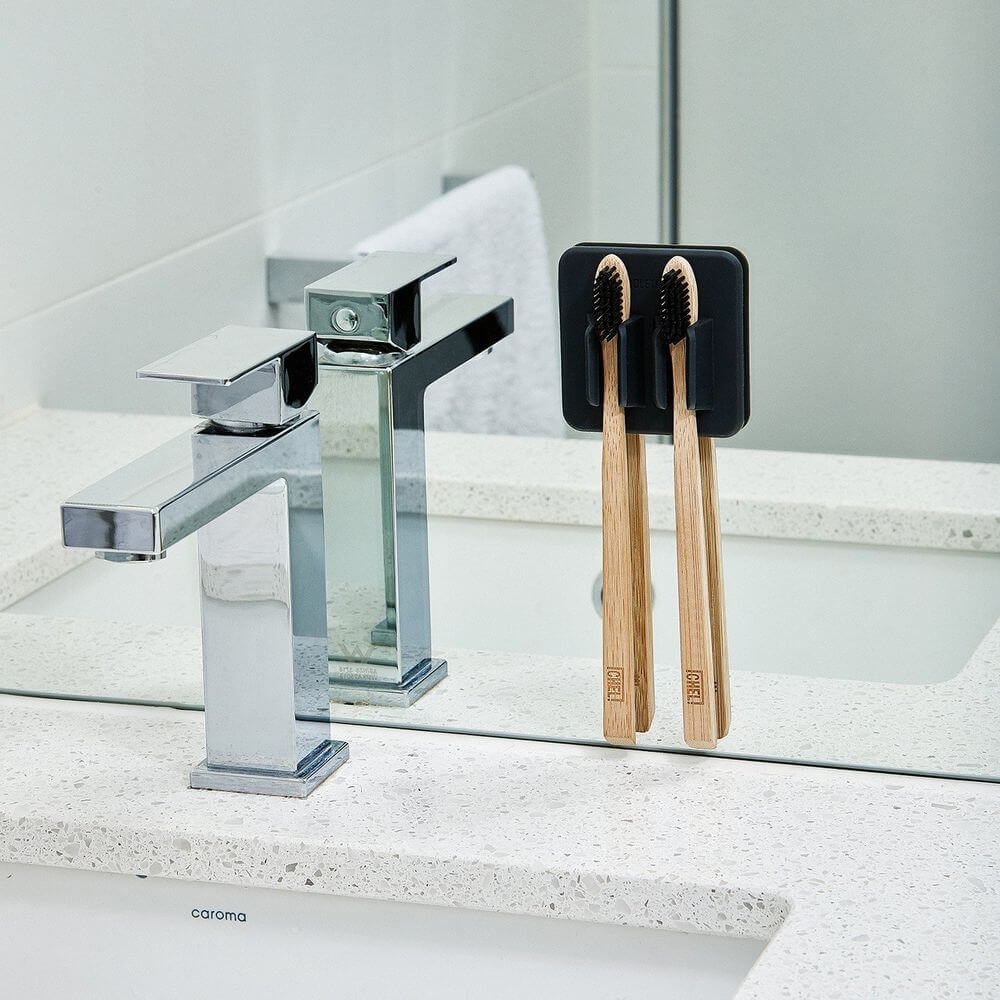 George Suction Toothbrush Holder - Strong Adhesive Bathroom Organizer for Toothbrushes, Razors & More - Perfect for Sink, Mirror, Shower & Tile Surfaces