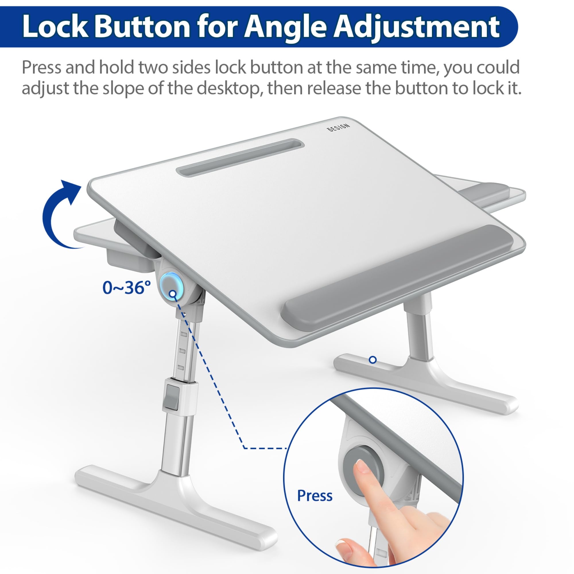 Besign LT07 Extra Large Adjustable Laptop Stand - Portable Foldable Bed Desk for Sofa, Reading & Writing - White | Perfect for Home Office, Dorm Room & Breakfast in Bed