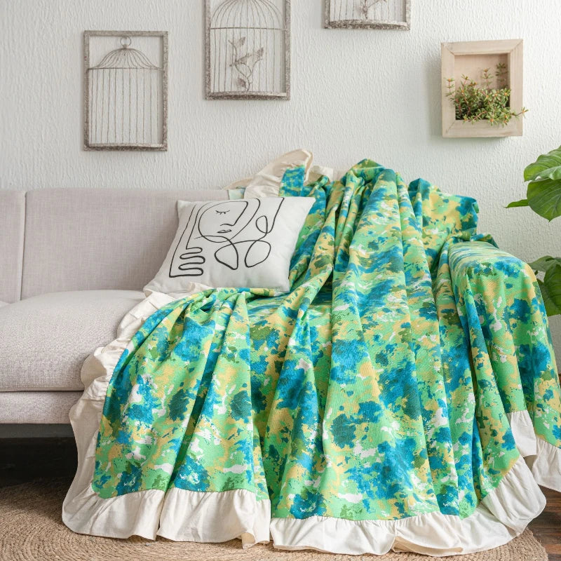 Bohemian Floral Sofa Slipcover with Ruffled Trim - Tribal Print Couch Cover for Living Room Decor, Home Styling & Comfort