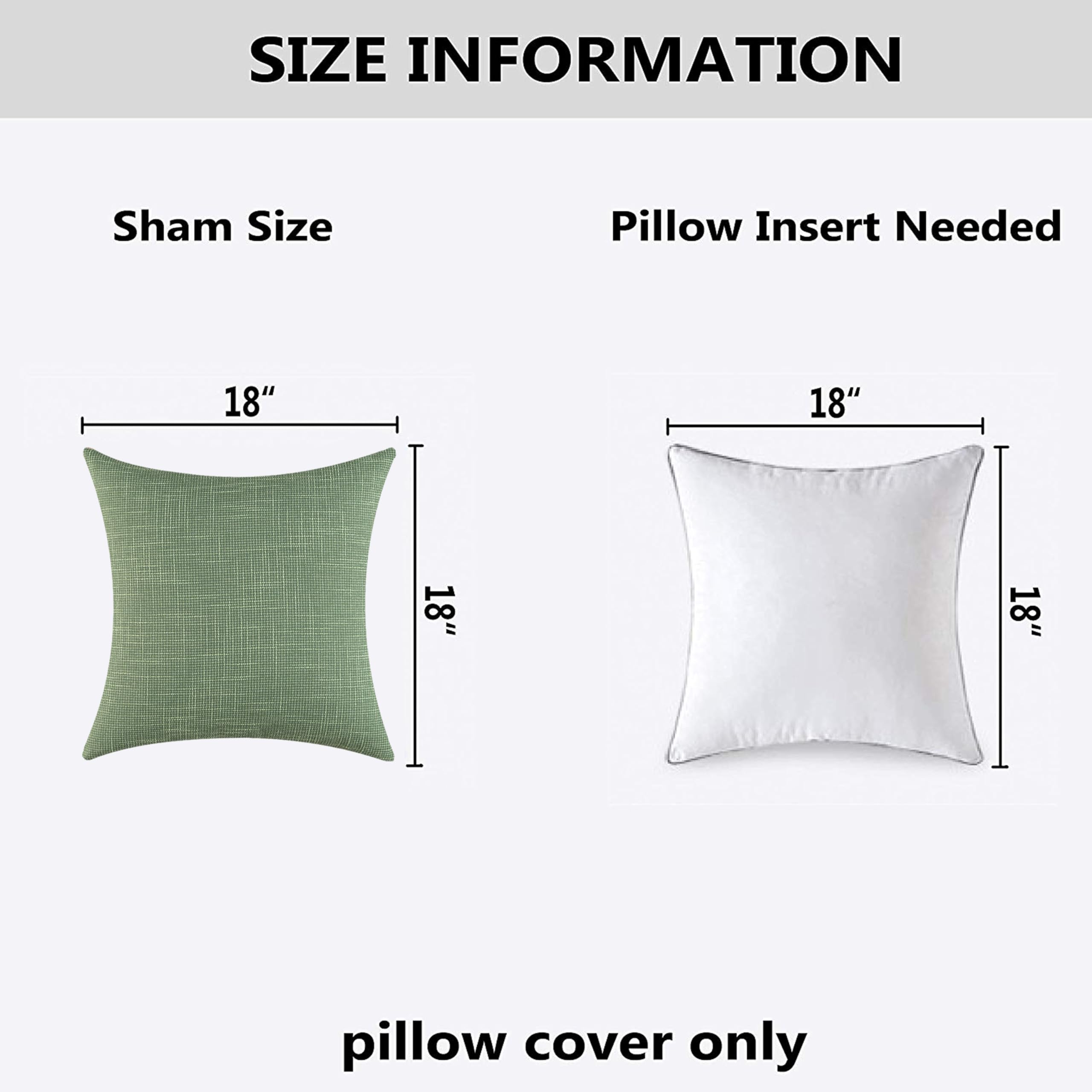 Kevin Textile Set of 2 Sage Green Linen Pillow Covers 18x18 Inch - Farmhouse Boho Decorative Throw Pillow Covers for Sofa, Couch, Bed & Home Décor - Perfect for Living Room, Bedroom and Seasonal Home Styling