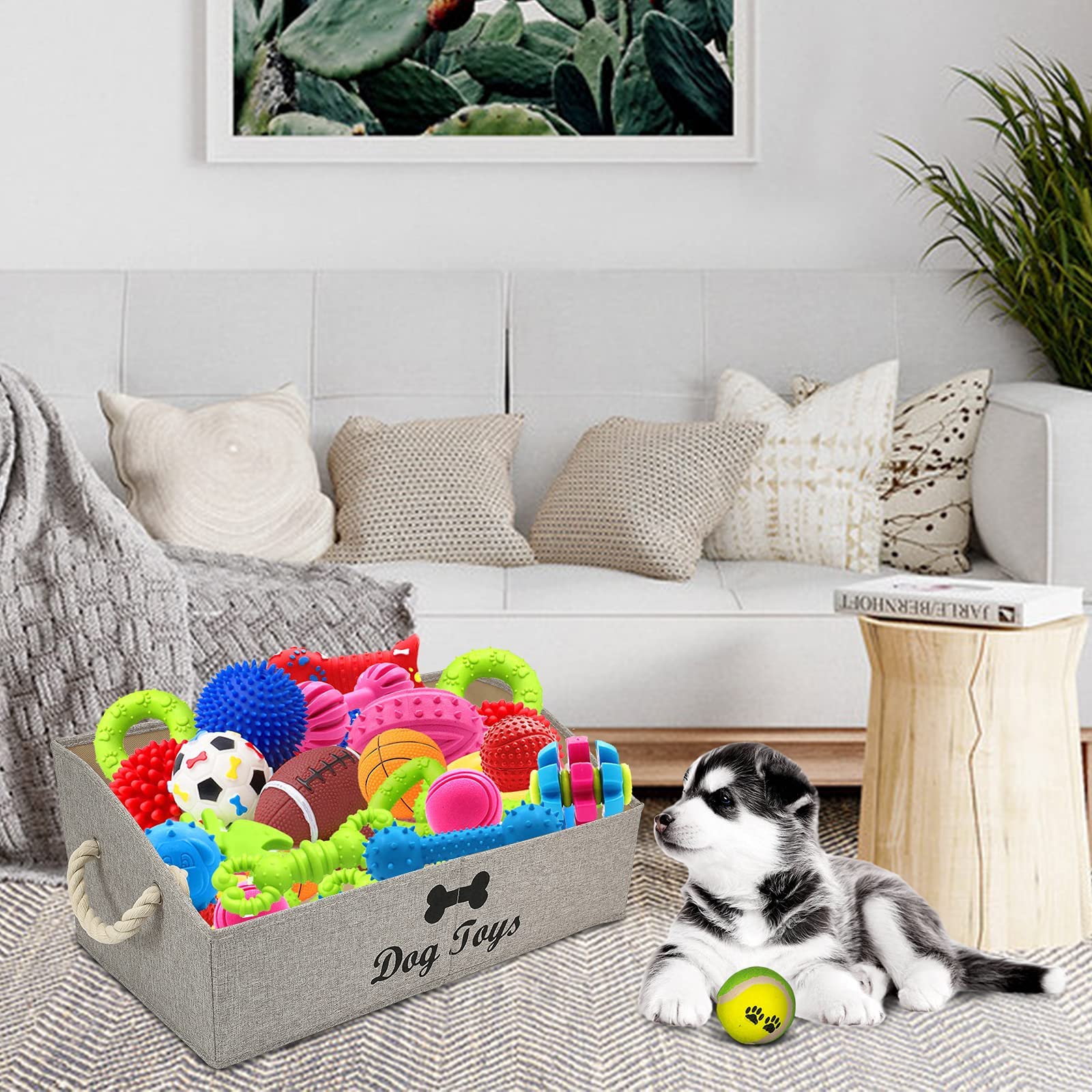 Morezi Large Dog Toy Storage Bin - Puppy Shallow Toy Basket for Living Room, Playroom & Closet - Light Brown Home Organization Solution for Pet Supplies & Chew Toys